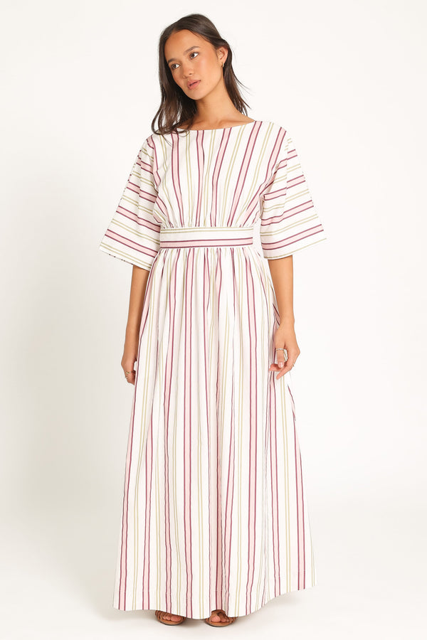 DRESSES Zeena Puff Sleeve Maxi Dress - Pink Candy Stripe