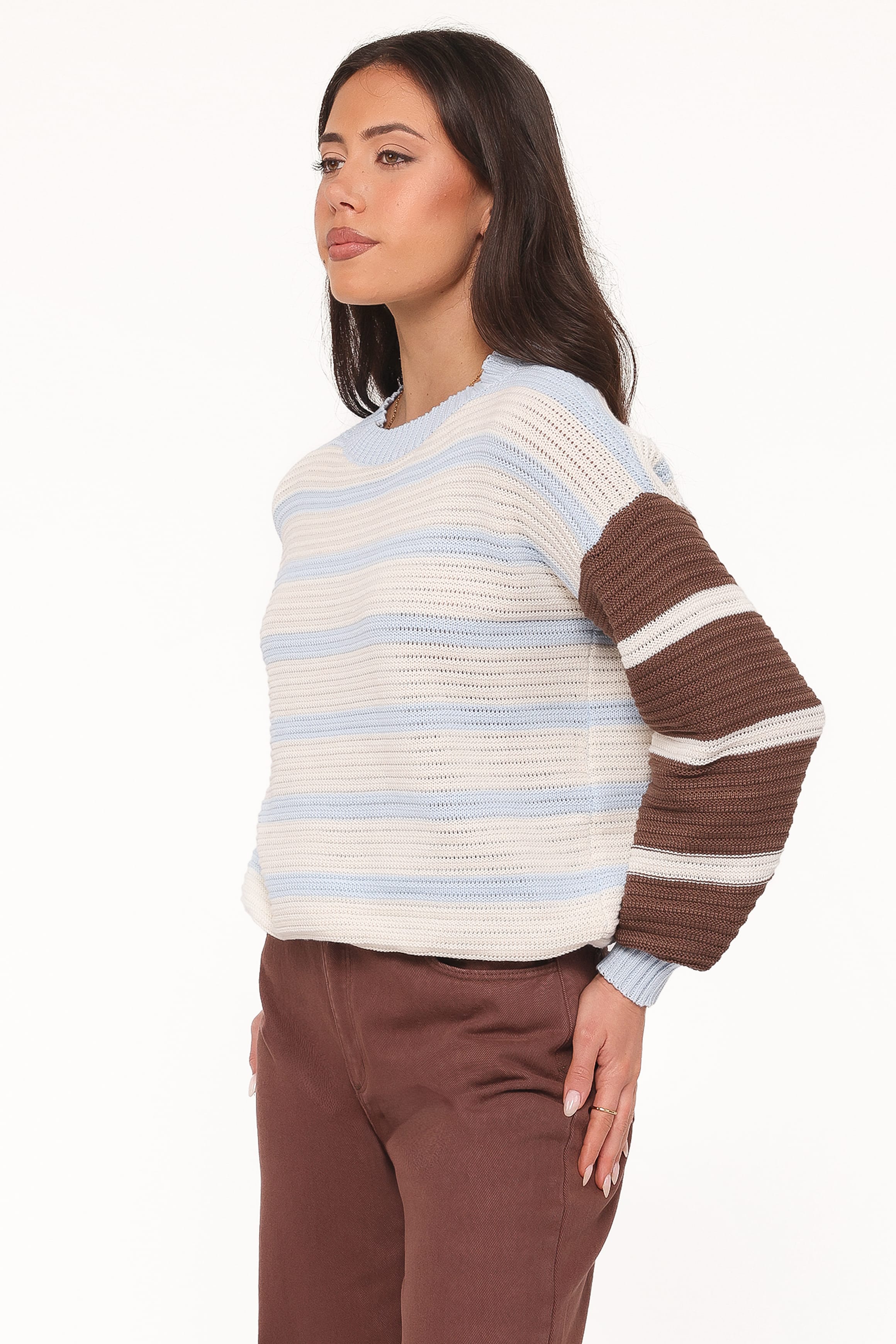KNITWEAR Anicia Colorblock Stripe Sweater - Chocolate Blue