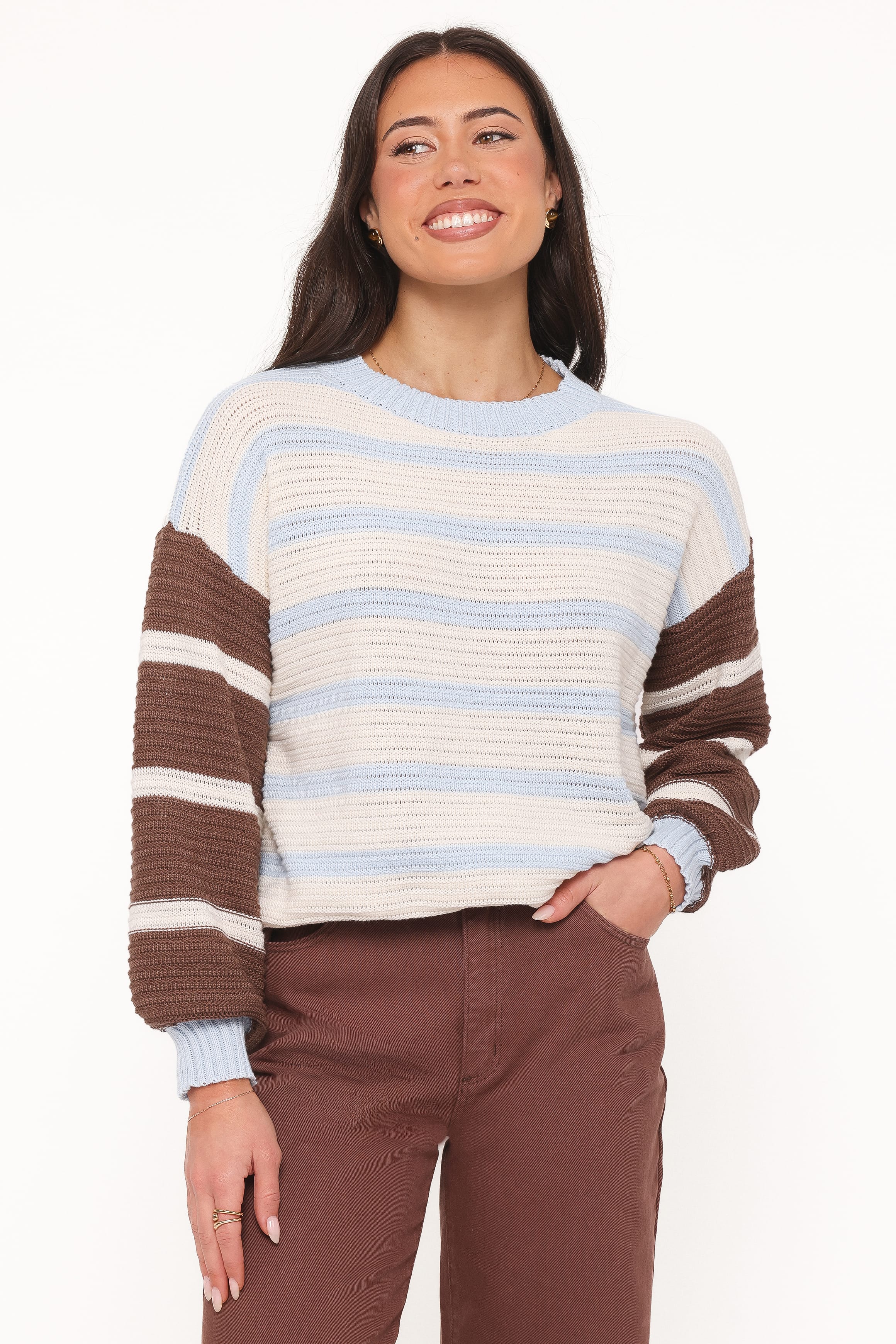 KNITWEAR Anicia Colorblock Stripe Sweater - Chocolate Blue