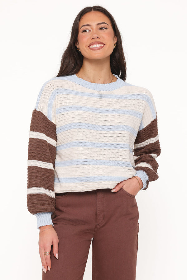 KNITWEAR Anicia Colorblock Stripe Sweater - Chocolate Blue