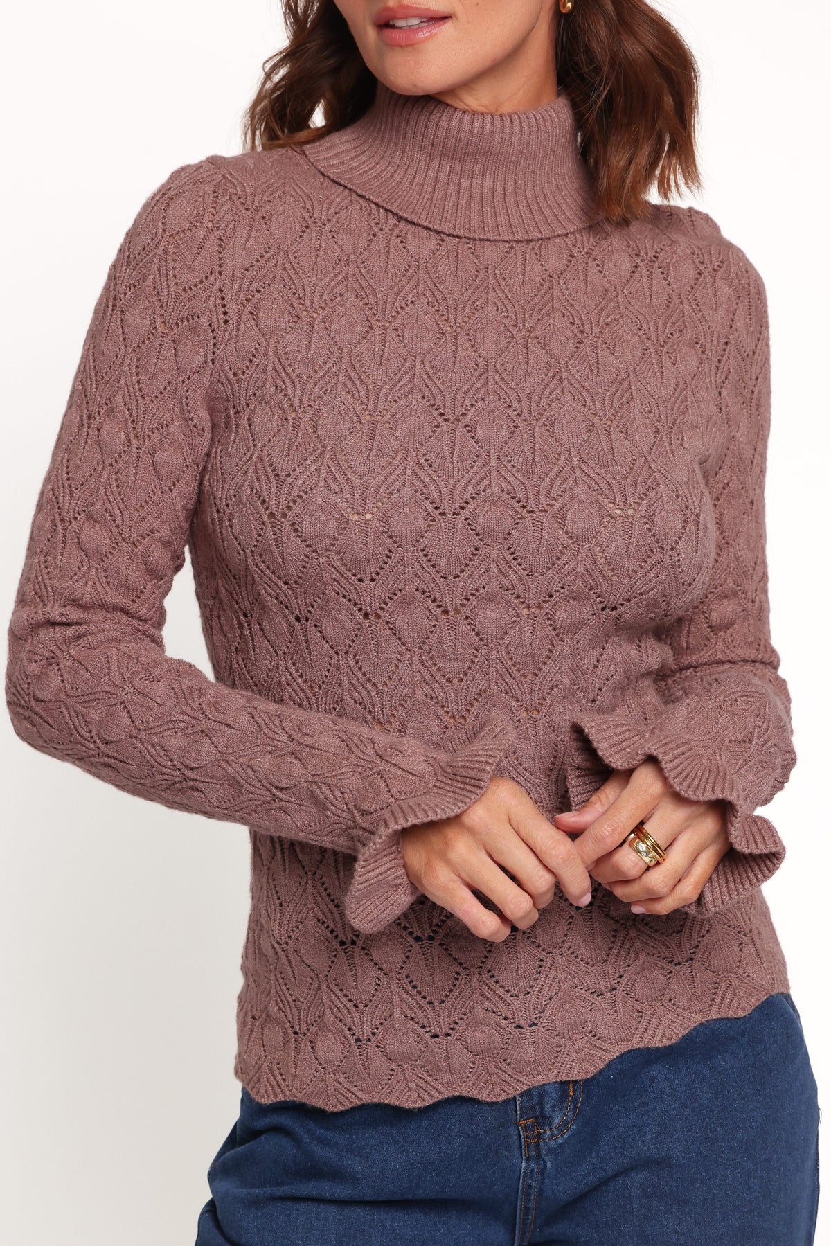 KNITWEAR Baker Pointelle Sweater - Mauve