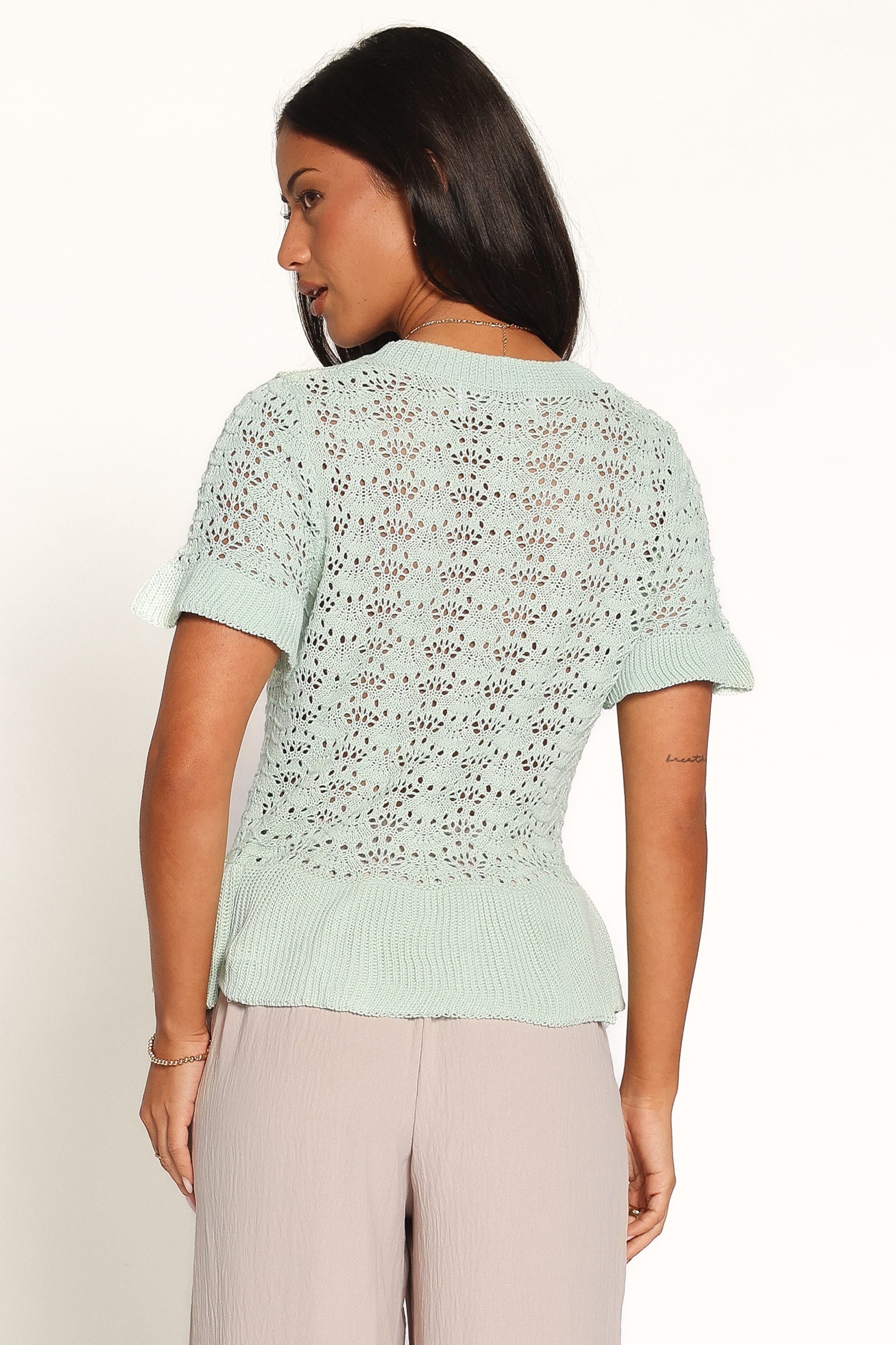 KNITWEAR Bennie Peplum Cardigan Top - Green