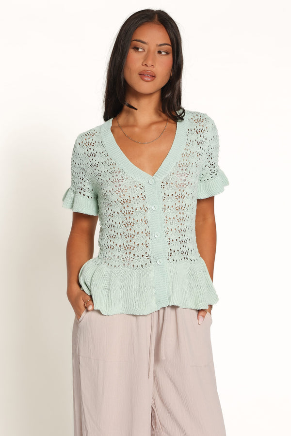 KNITWEAR Bennie Peplum Cardigan Top - Green