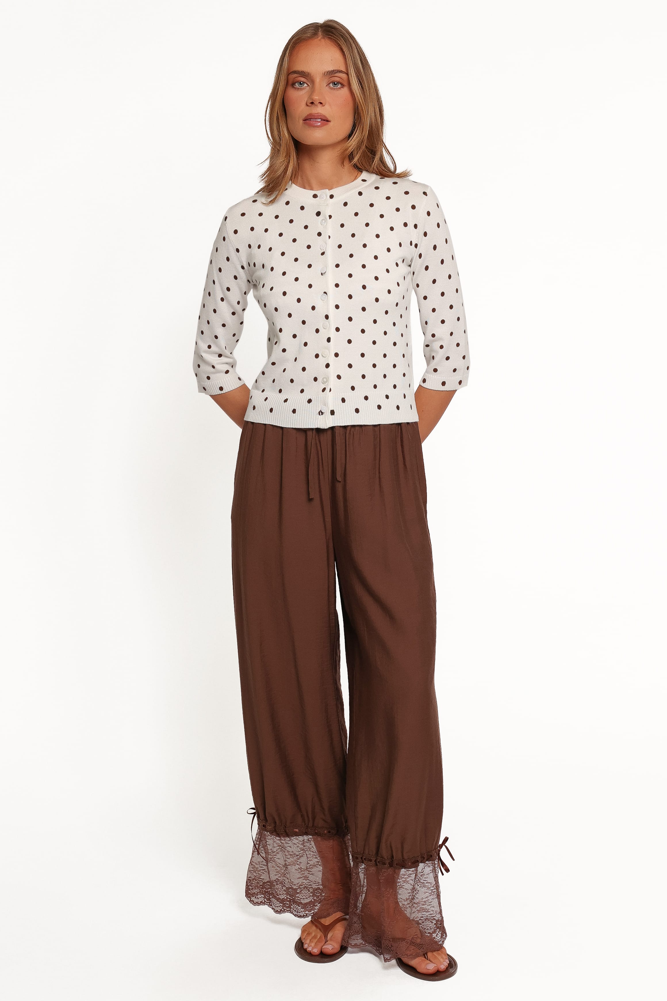 KNITWEAR Benson 3/4 Sleeve Cardigan - White Polka Dot