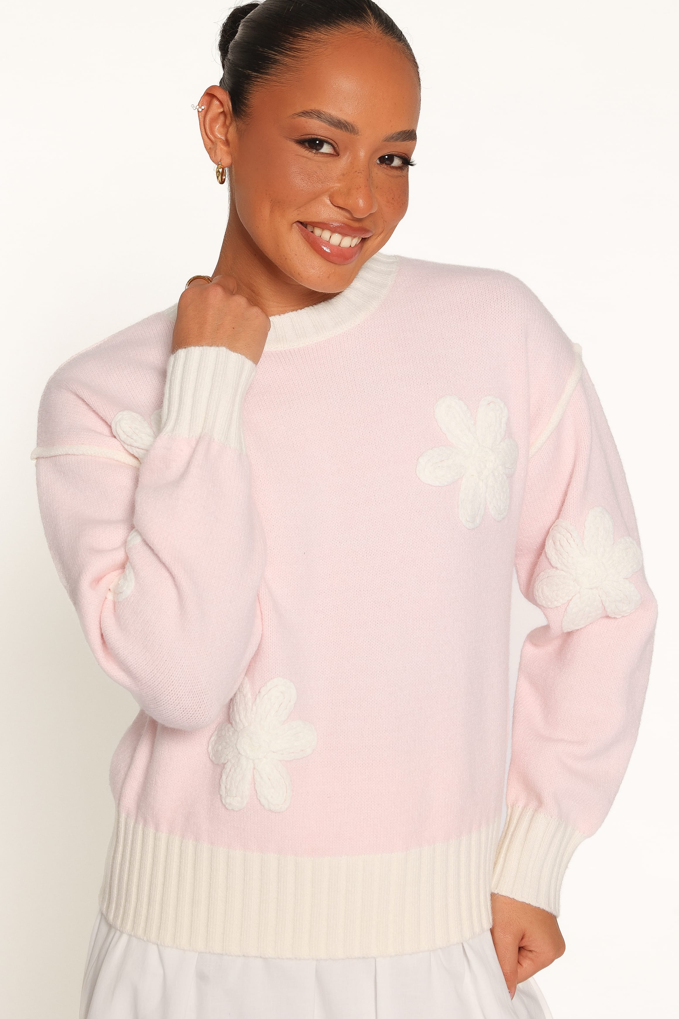 KNITWEAR Calypso Floral Sweater - Pale Pink