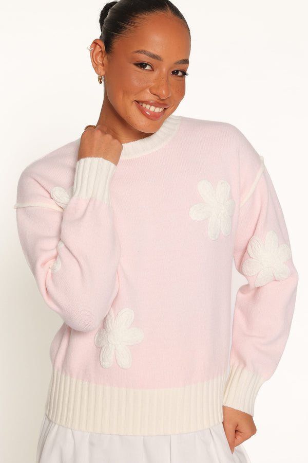 KNITWEAR Calypso Floral Sweater - Pale Pink