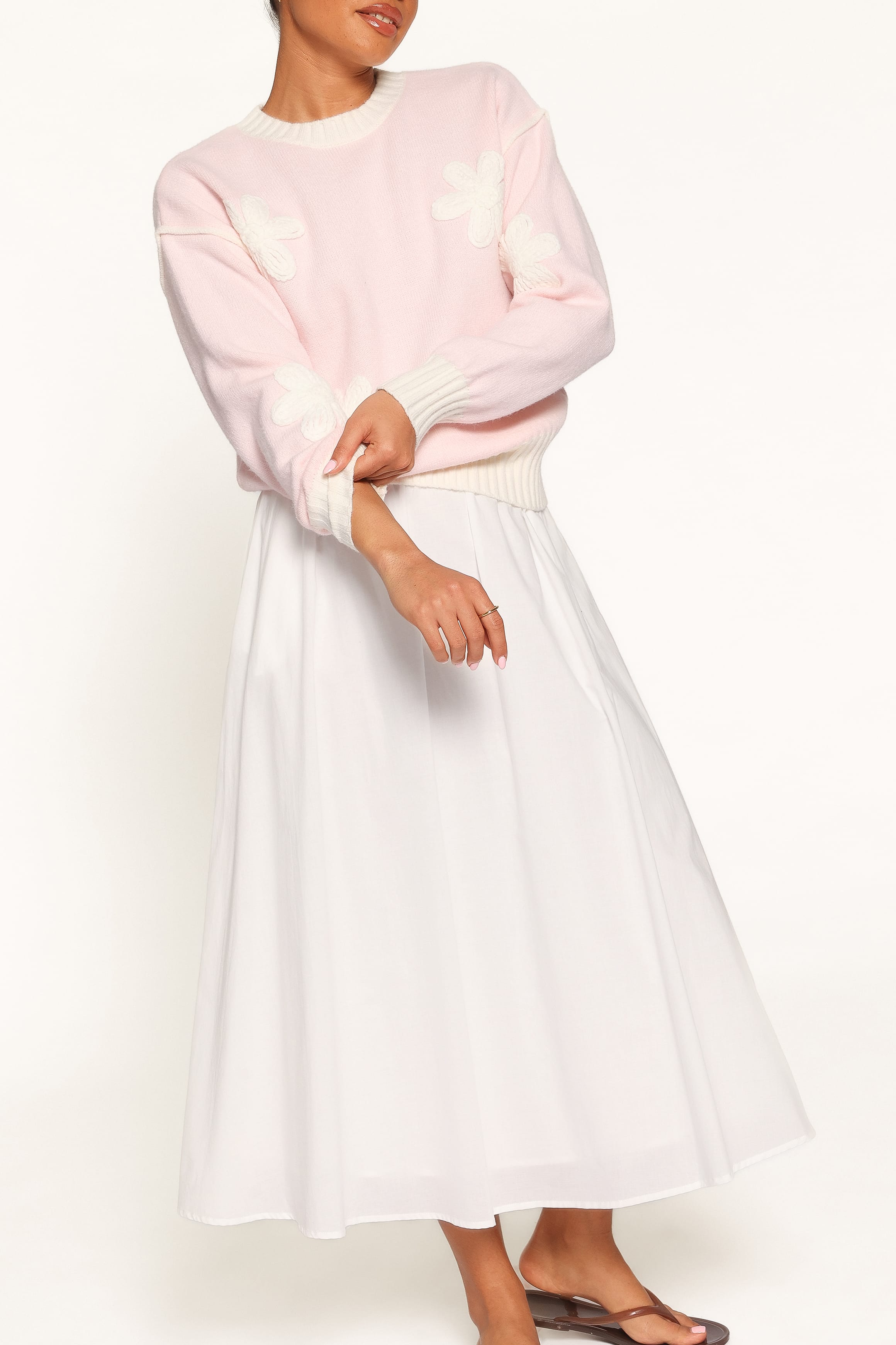 KNITWEAR Calypso Floral Sweater - Pale Pink