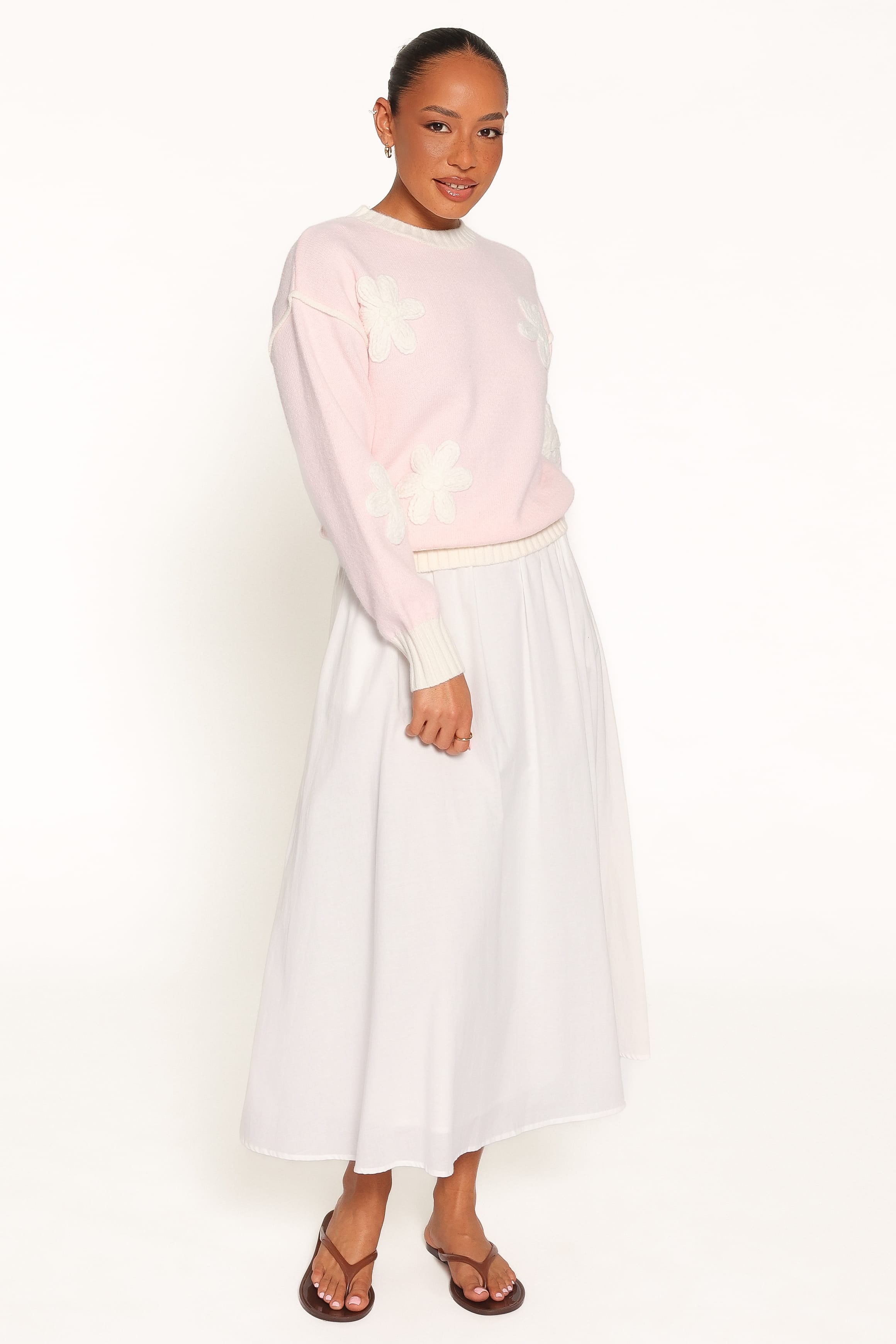 KNITWEAR Calypso Floral Sweater - Pale Pink