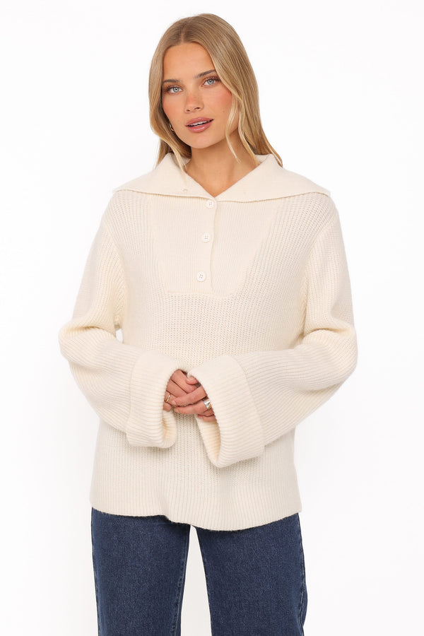 KNITWEAR Chadley Quarter Button Sweater - Cream
