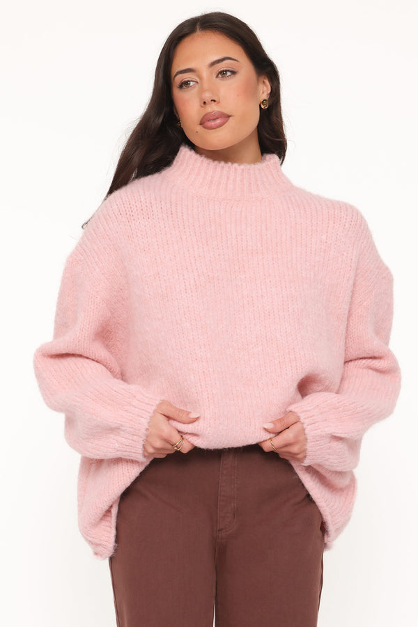 KNITWEAR Cinzia Mockneck Knit Sweater - Pink