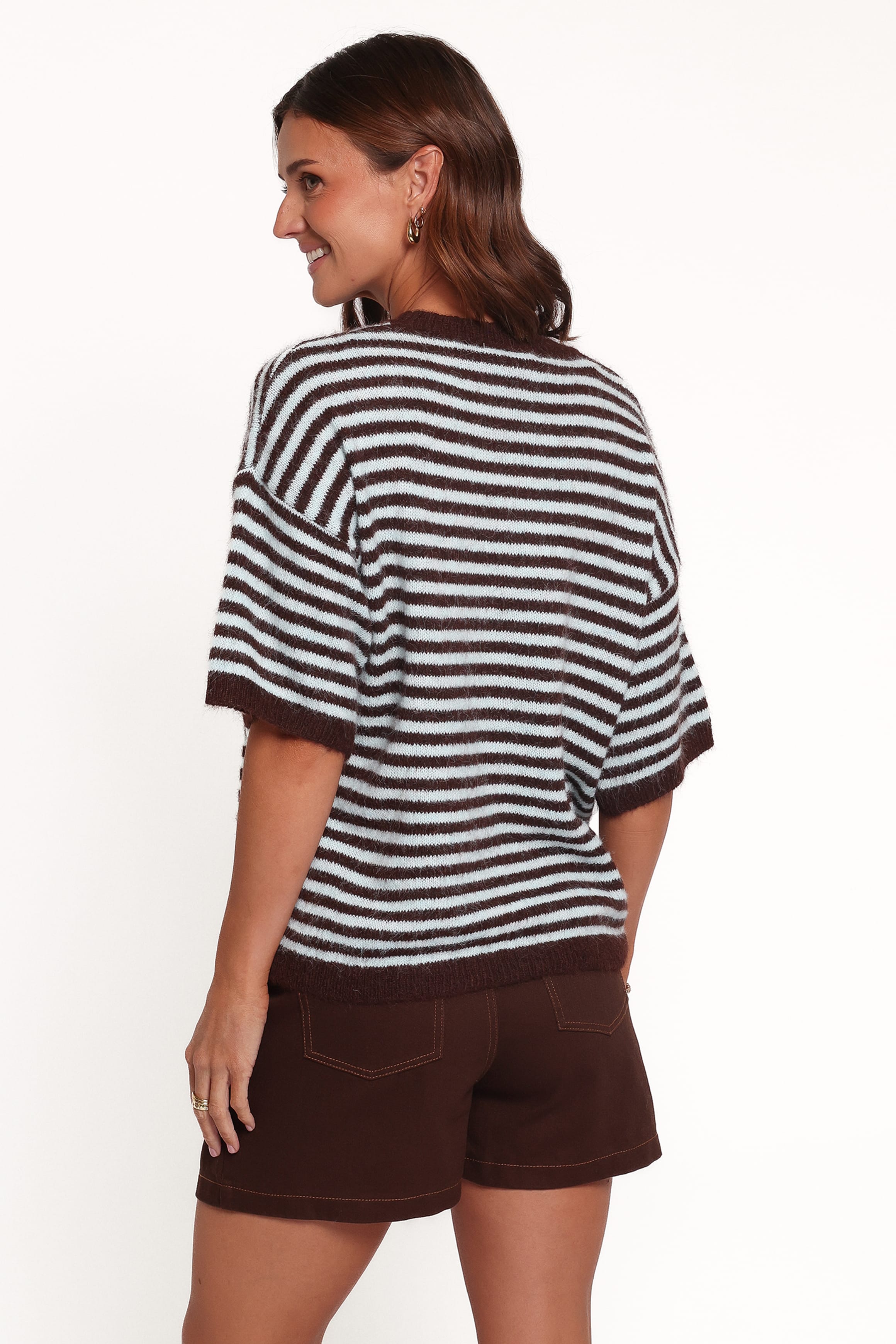 KNITWEAR Cordelia Short Sleeve Sweater - Chocolate Stripe