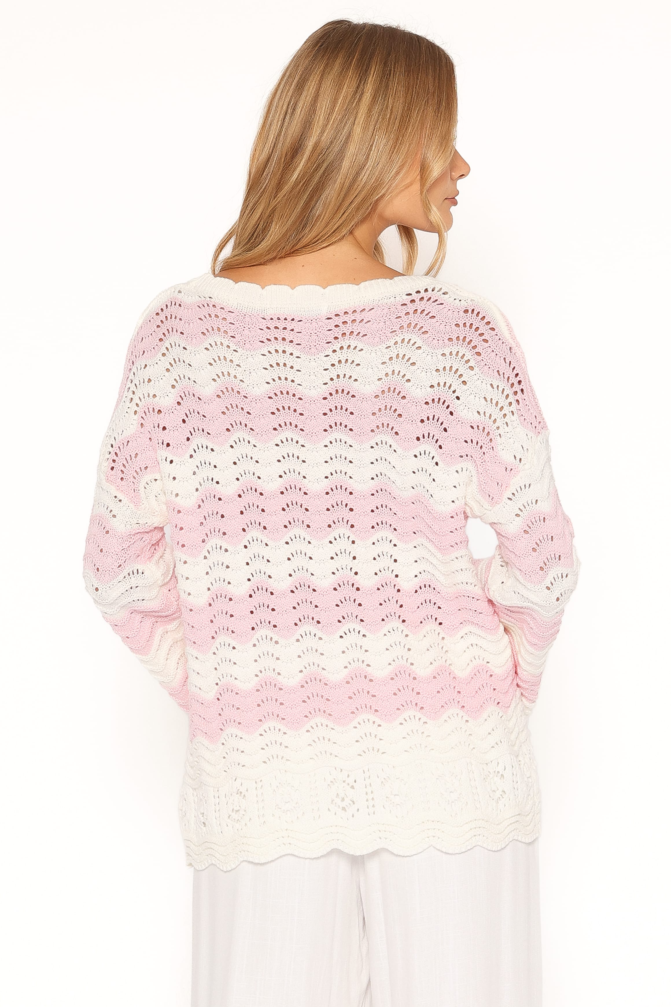 KNITWEAR Corinna Pointelle Stitch Sweater - Pink White