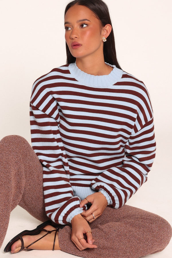 KNITWEAR Dominica Knit Sweater - Blue Chocolate Stripe