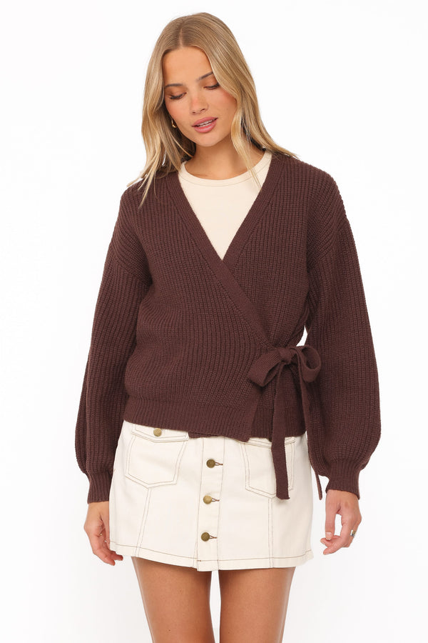 KNITWEAR Edwards Wrap Cardigan - Chocolate