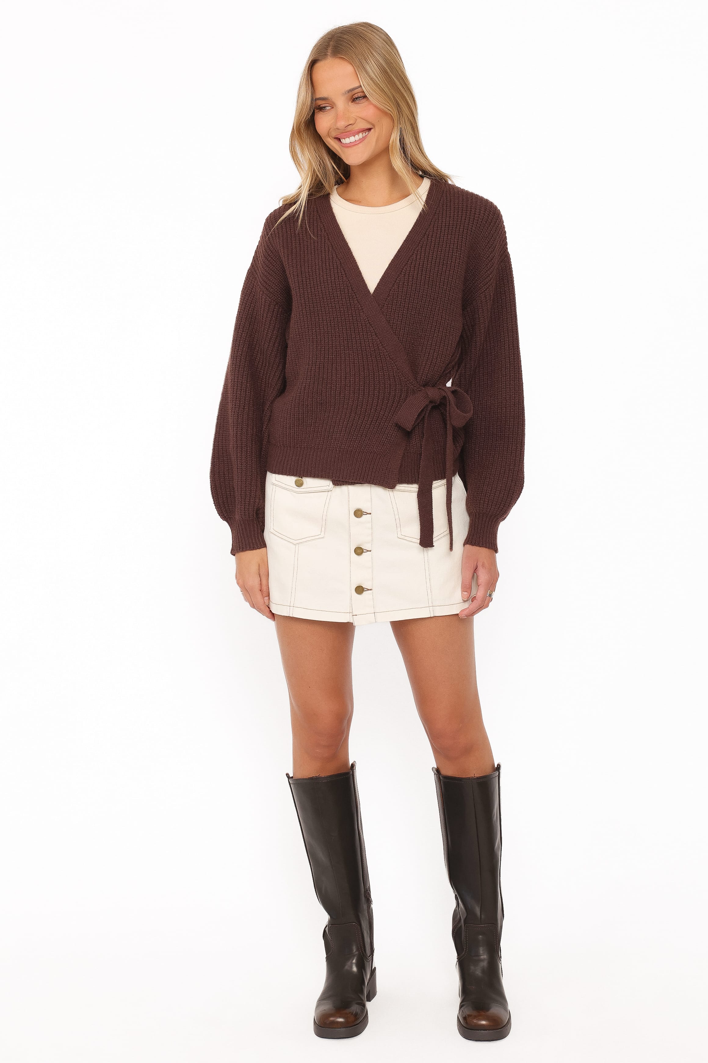 KNITWEAR Edwards Wrap Cardigan - Chocolate