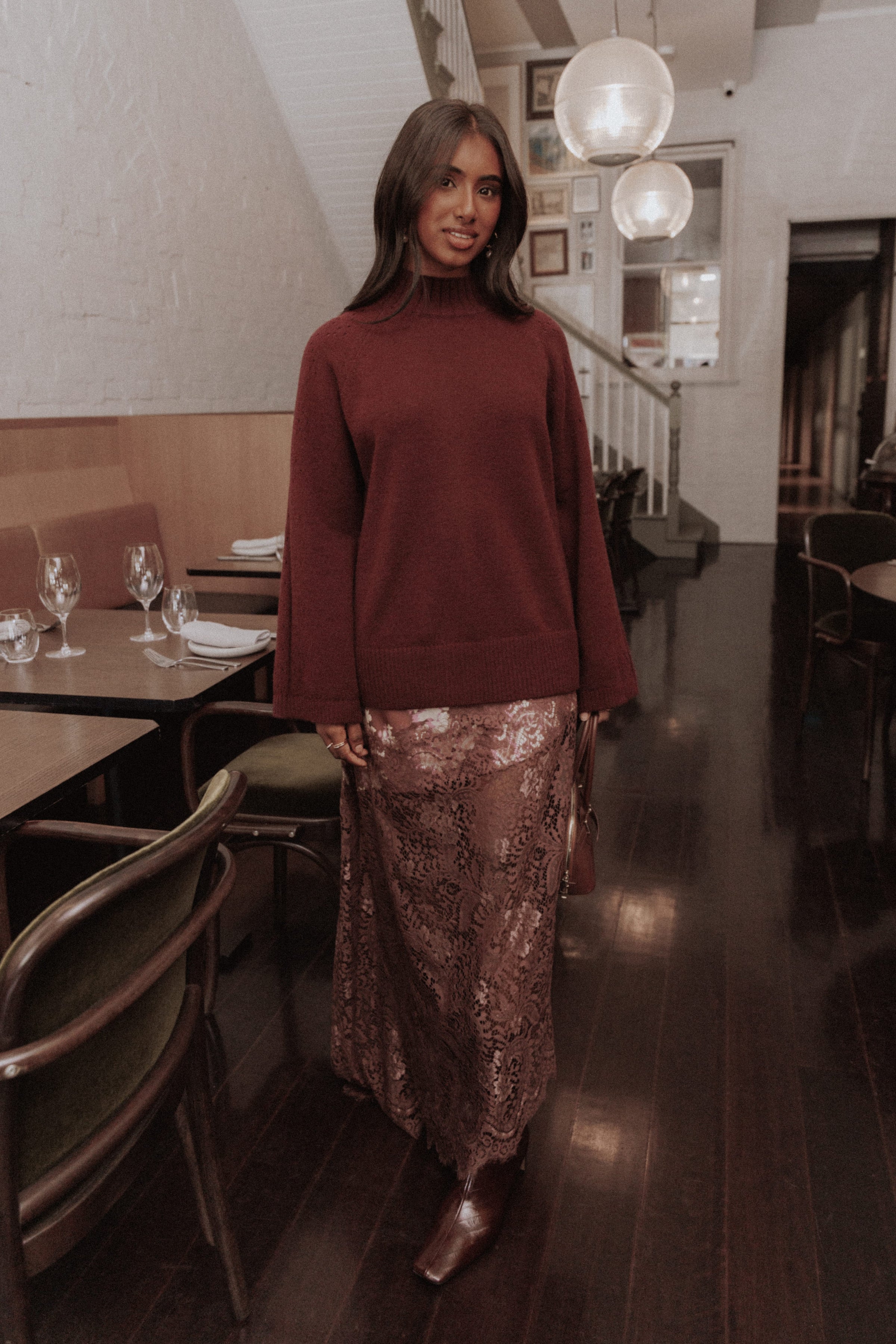 KNITWEAR Gillian Pointelle Oversized Sweater - Burgundy