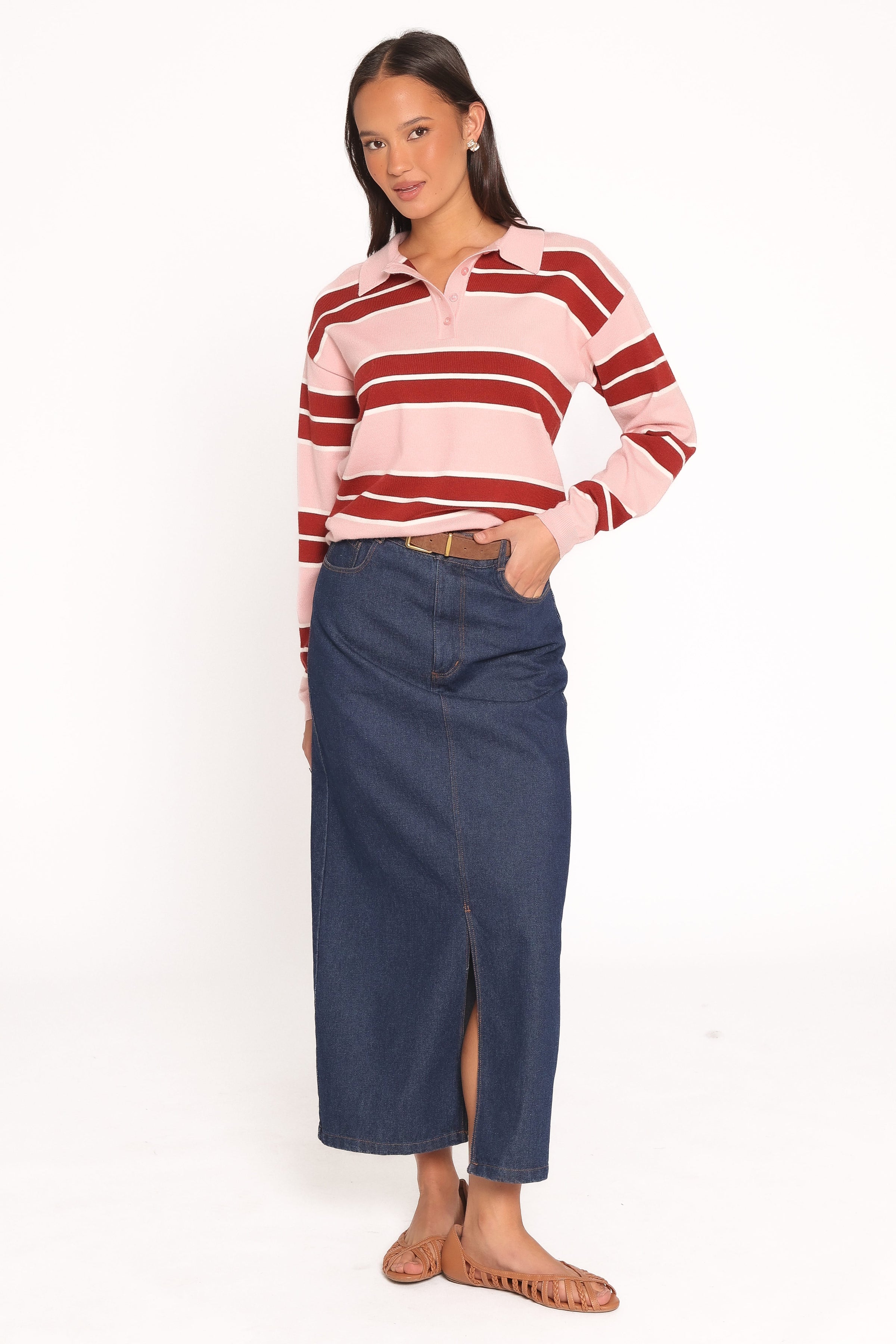 KNITWEAR Jordan Polo Sweater - Pale Pink Stripe