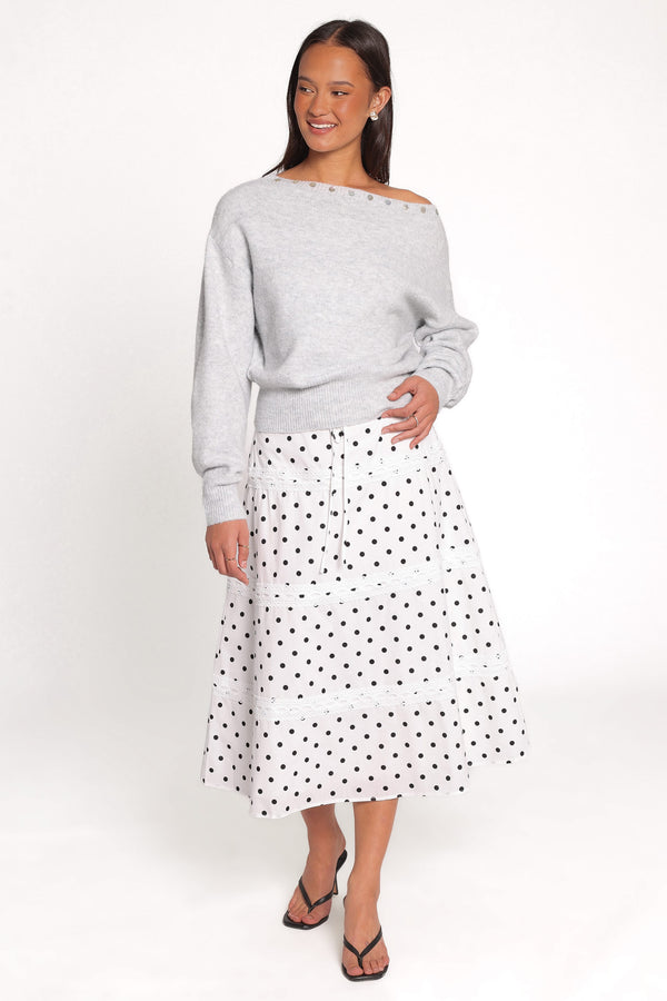 KNITWEAR Justin Off Shoulder Sweater - Light Grey