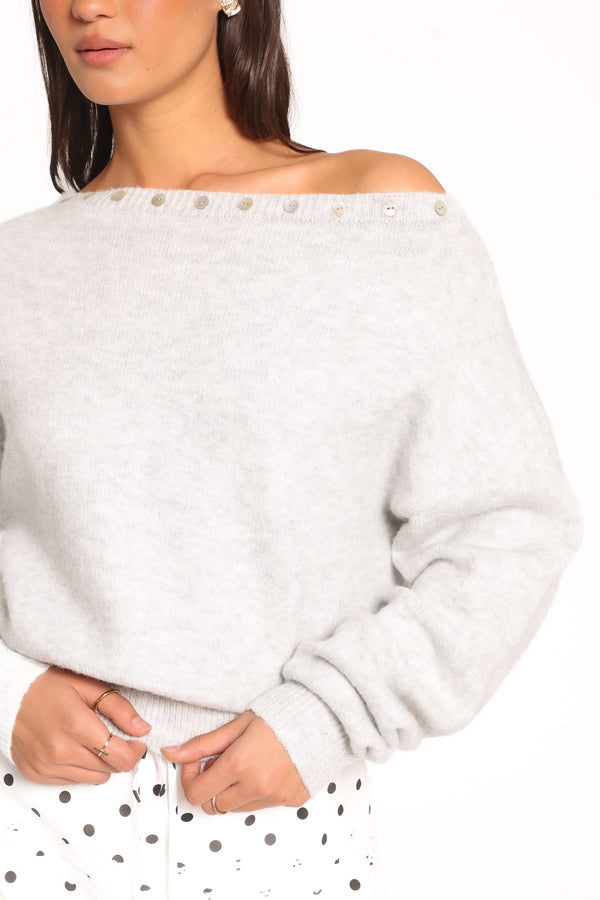 KNITWEAR Justin Off Shoulder Sweater - Light Grey