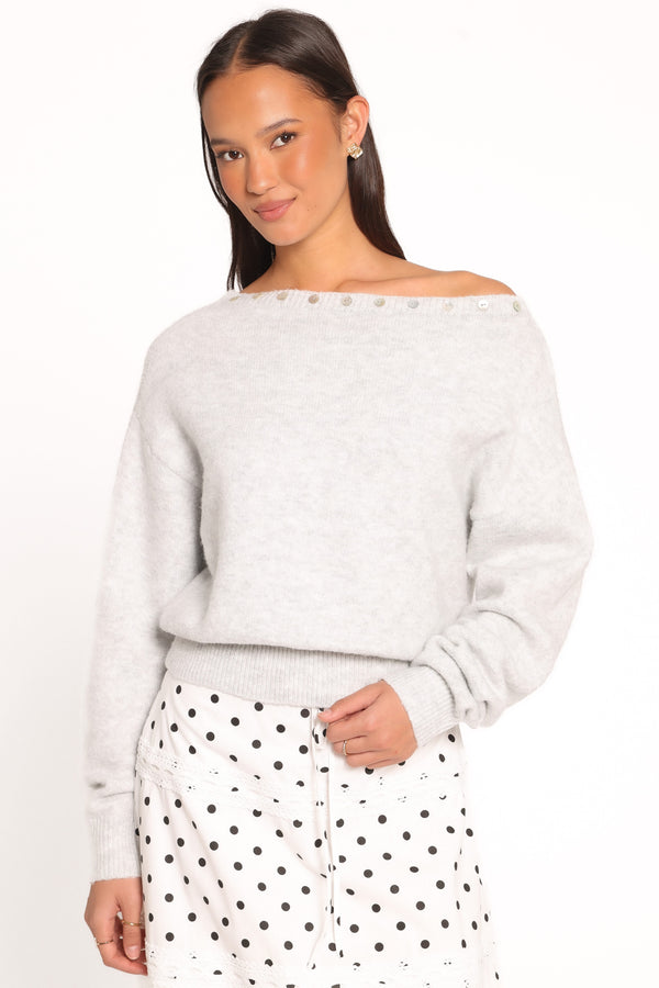 KNITWEAR Justin Off Shoulder Sweater - Light Grey