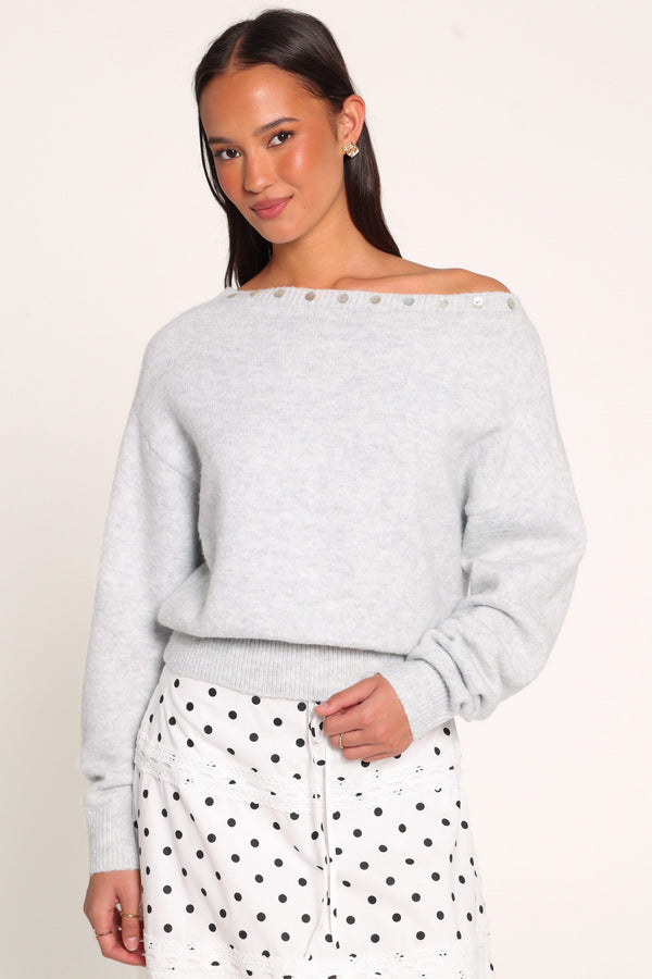 KNITWEAR Justin Off Shoulder Sweater - Light Grey