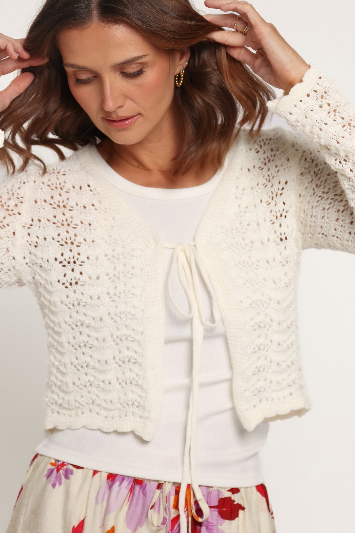 KNITWEAR Magnolia Tie Front Cardigan - Cream