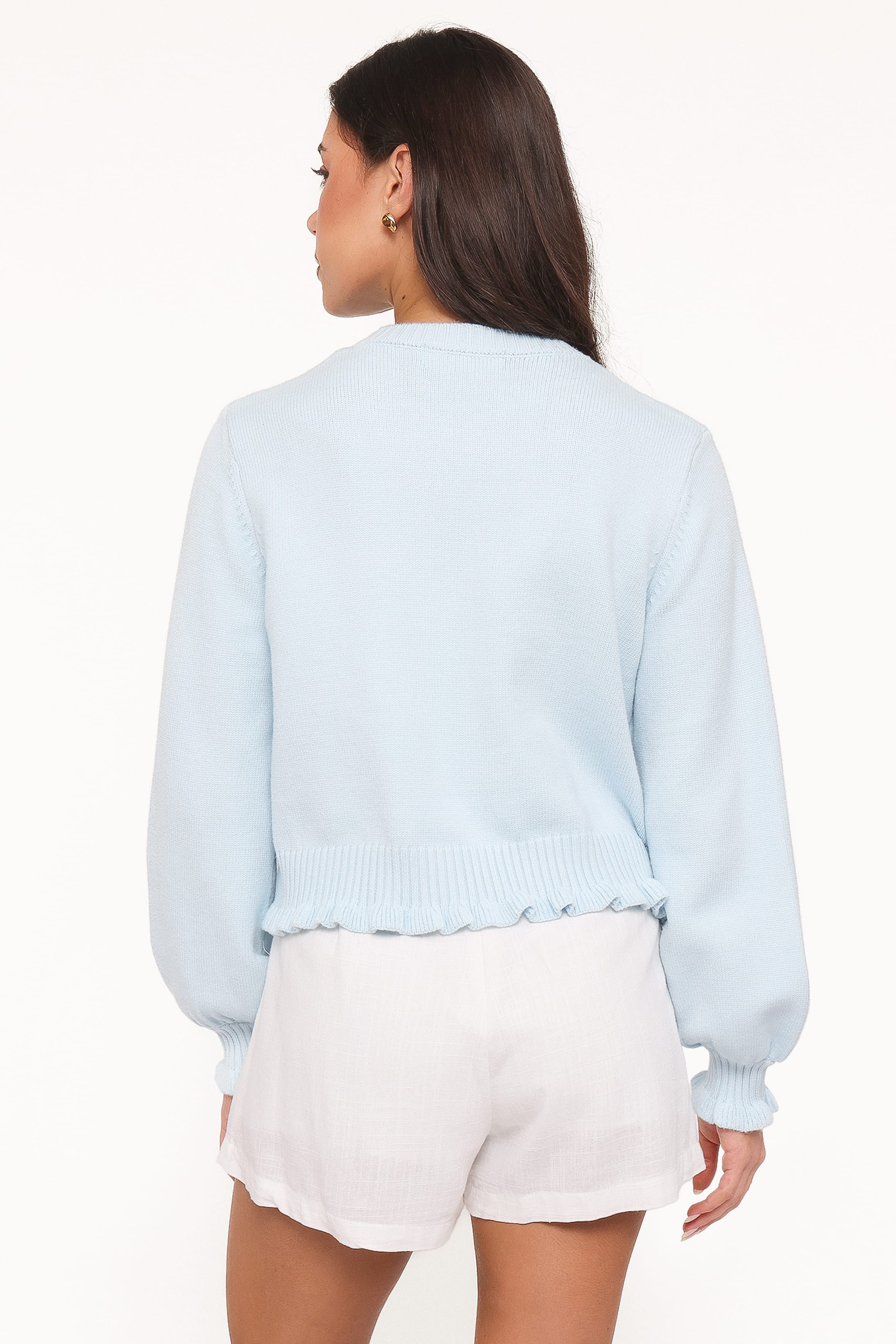 KNITWEAR Marjorie Frill Cardigan - Pale Blue