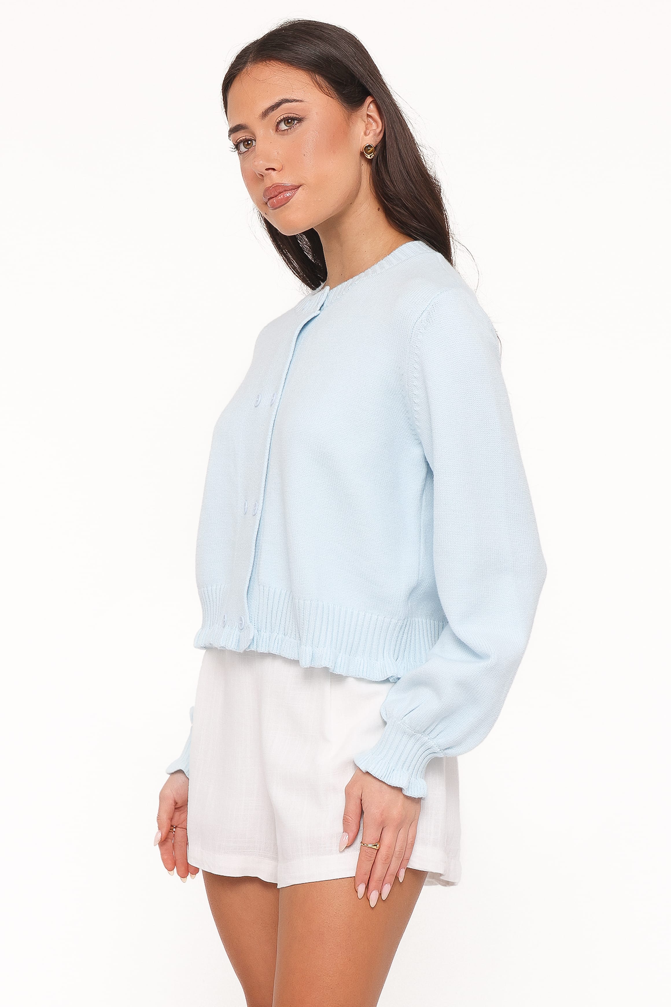 KNITWEAR Marjorie Frill Cardigan - Pale Blue