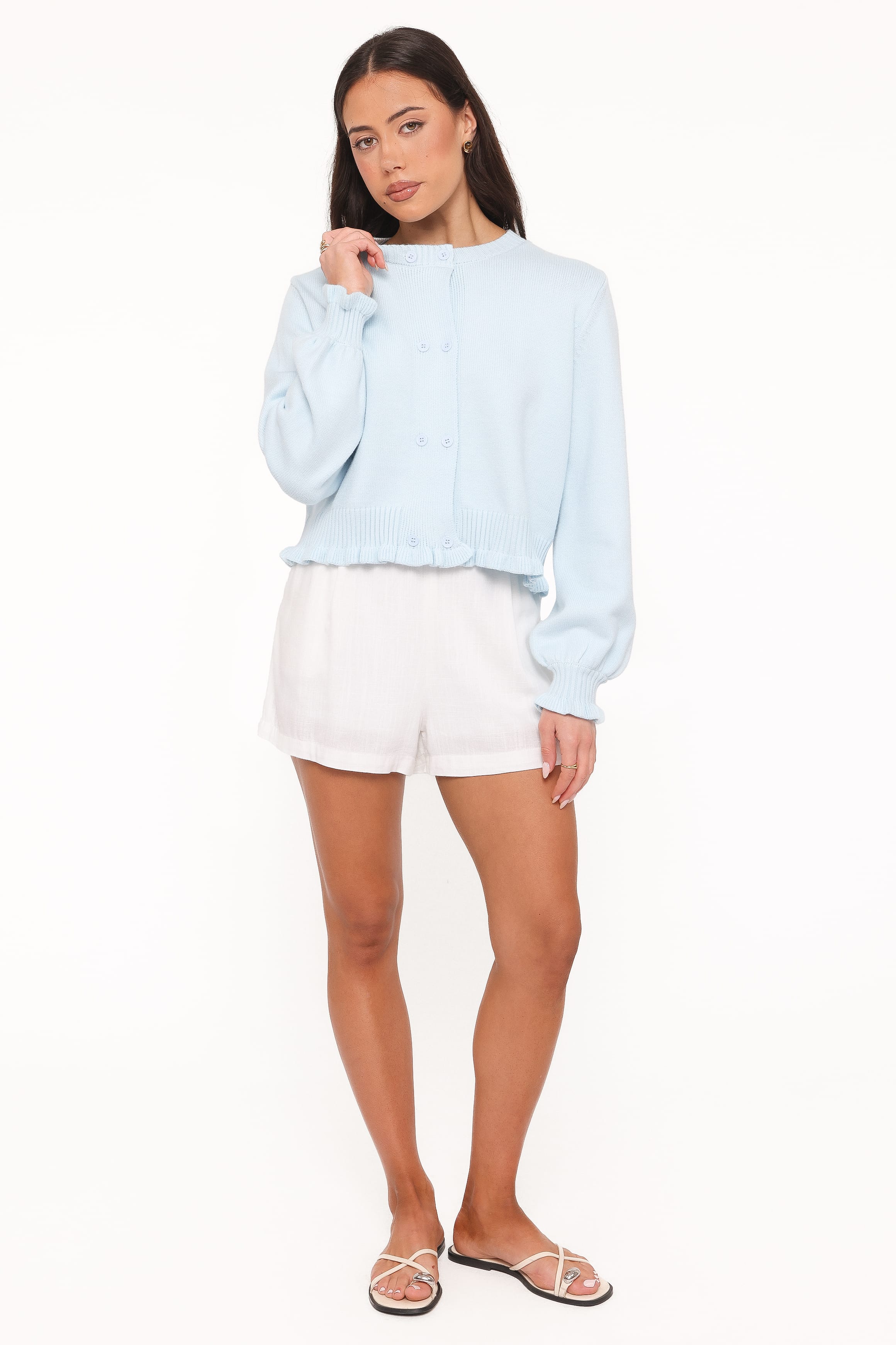KNITWEAR Marjorie Frill Cardigan - Pale Blue