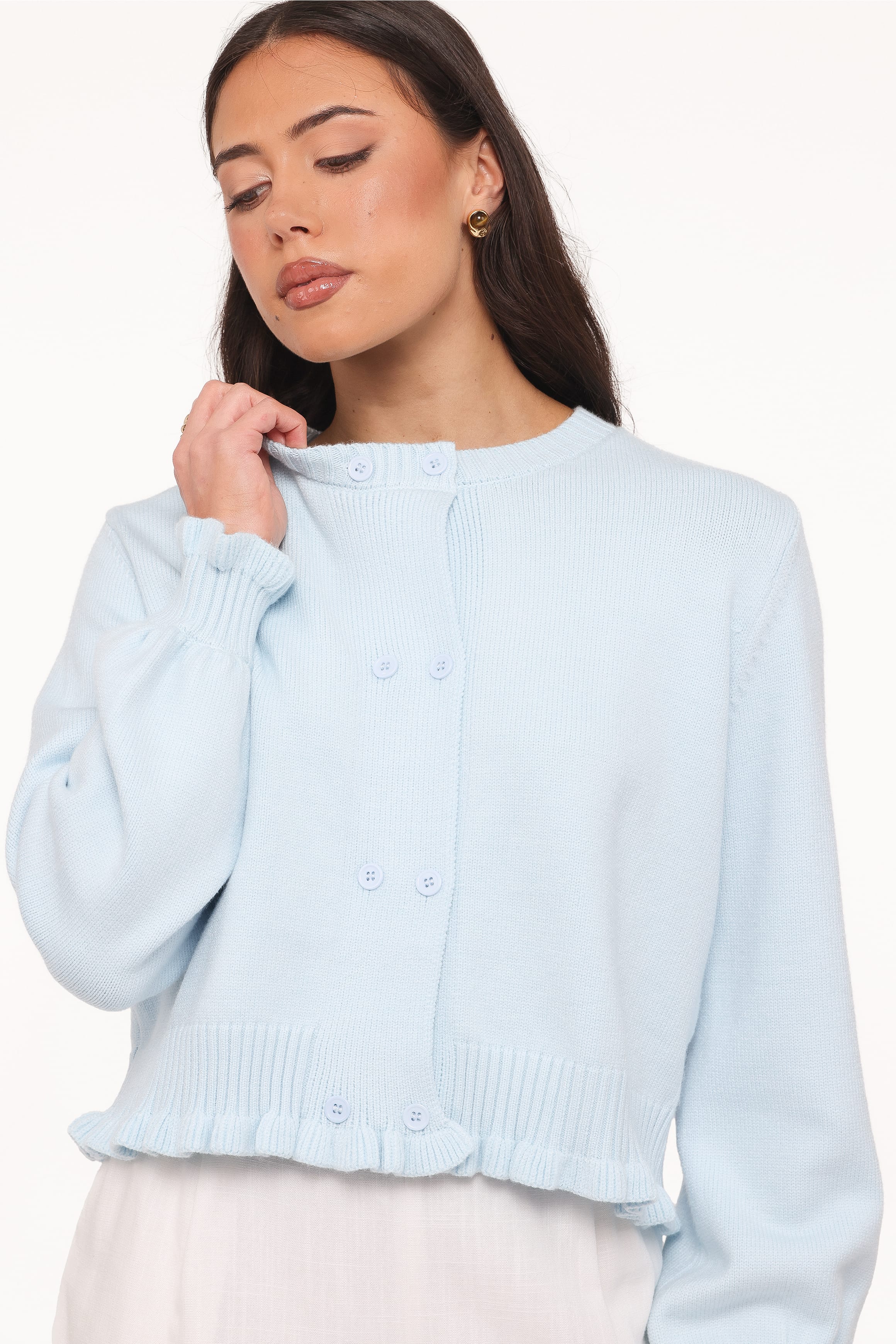 KNITWEAR Marjorie Frill Cardigan - Pale Blue