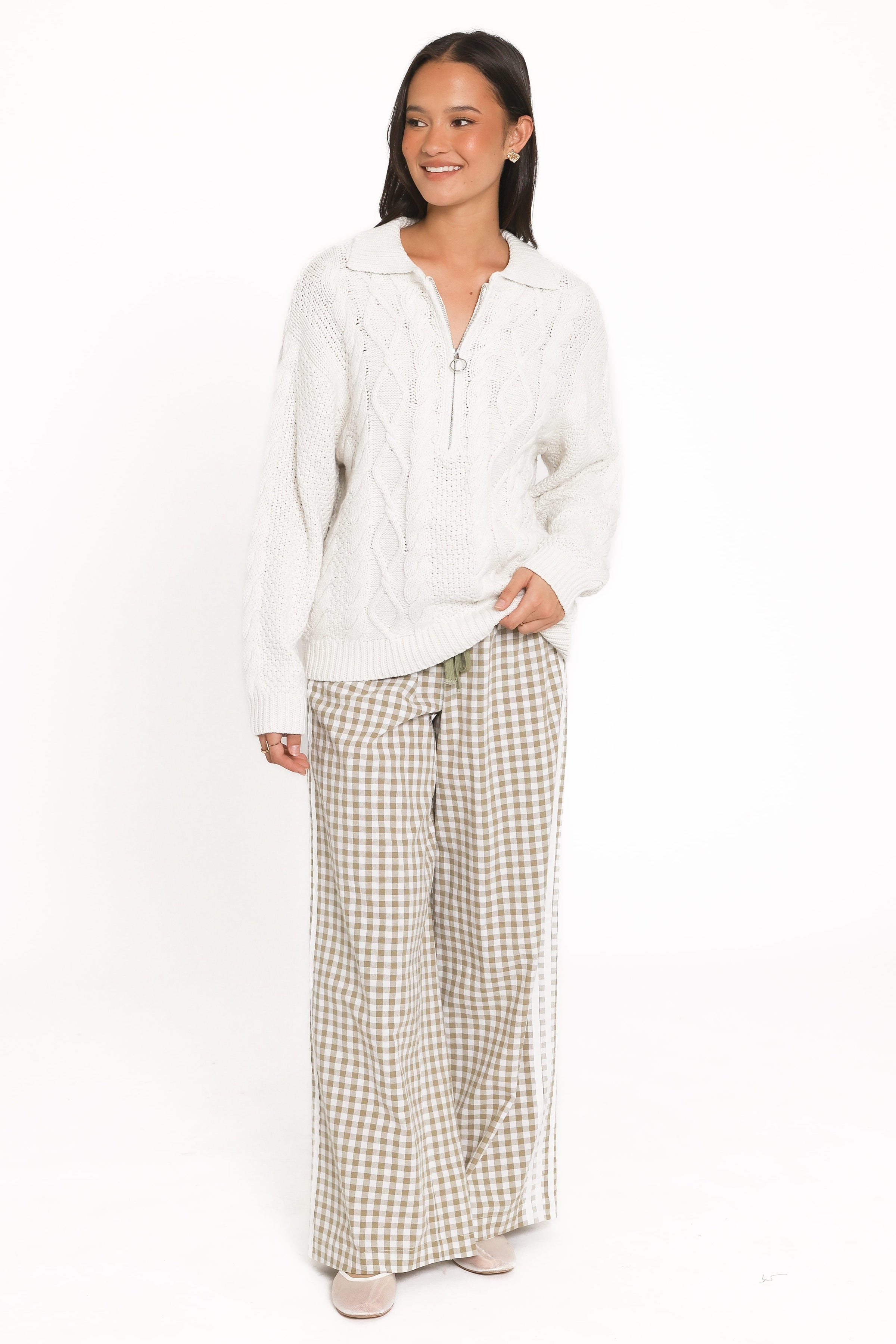 KNITWEAR Rema Quarter Zip Cable Sweater - Ivory Marl