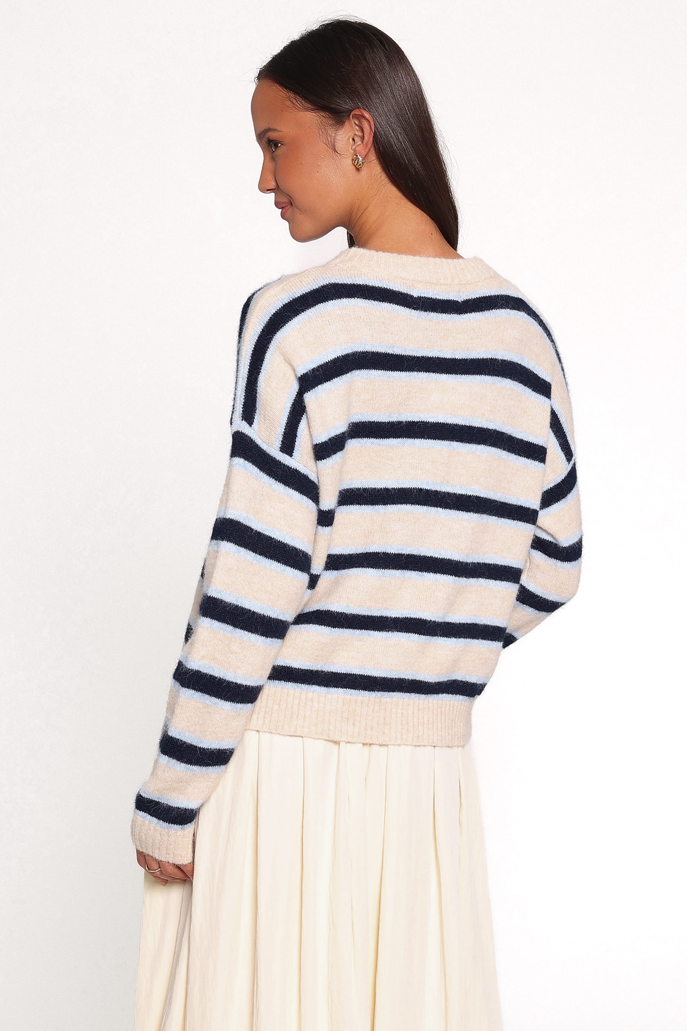 KNITWEAR Renae Knit Sweater - White Blue Stripe