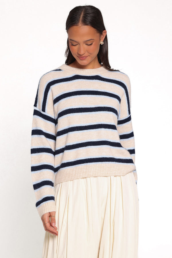 KNITWEAR Renae Knit Sweater - White Blue Stripe