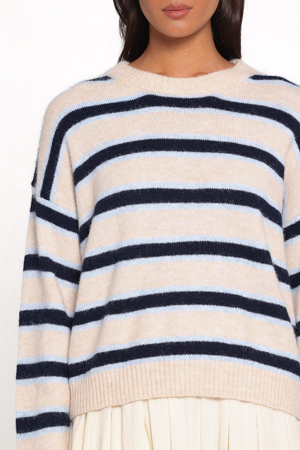 KNITWEAR Renae Knit Sweater - White Blue Stripe
