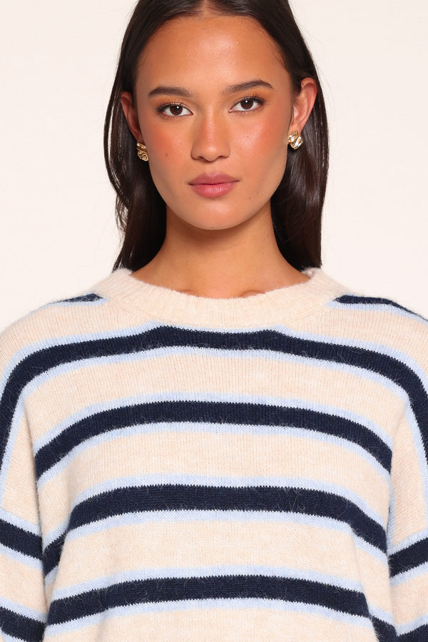 KNITWEAR Renae Knit Sweater - White Blue Stripe
