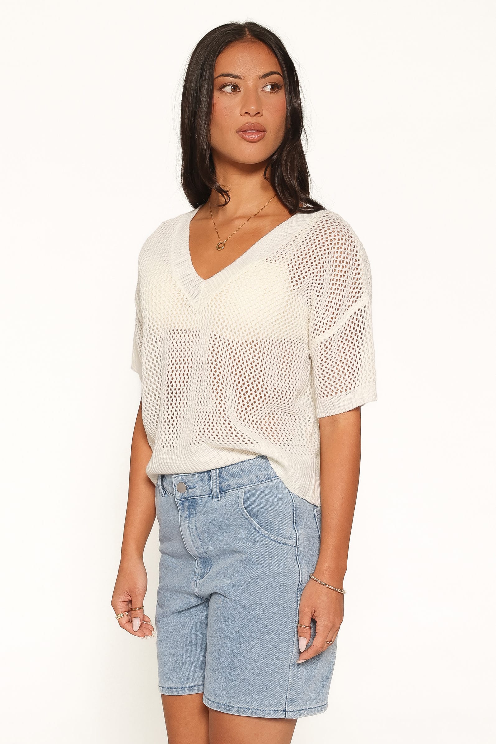 KNITWEAR Ronda Open Knit Top - White