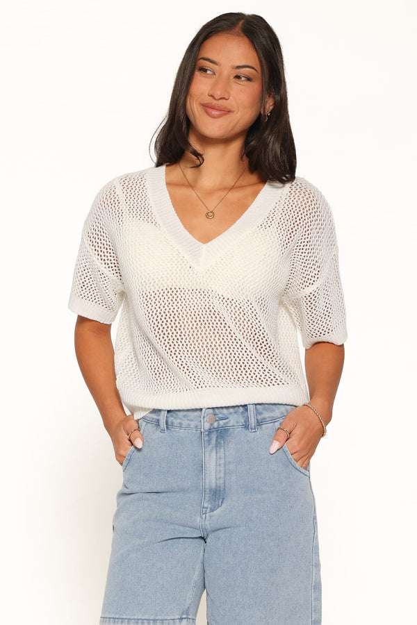 KNITWEAR Ronda Open Knit Top - White