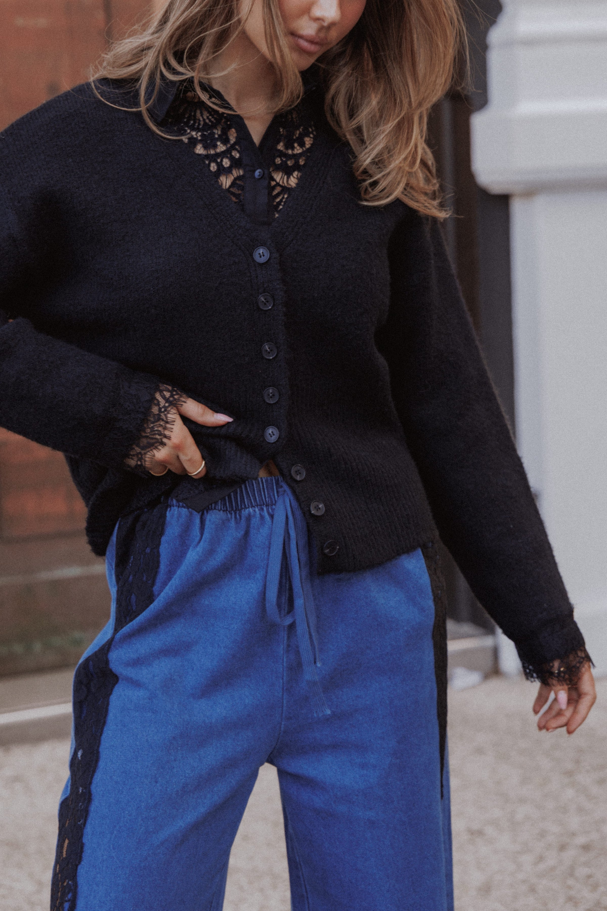 KNITWEAR Salome Lace Trimmed Cardigan - Black