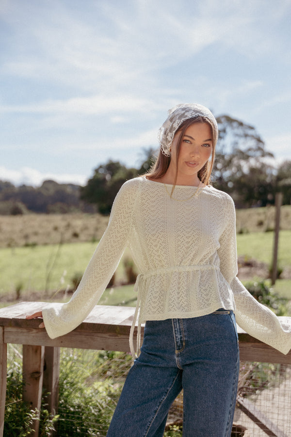 KNITWEAR Saorla Lightweight Pointelle Sweater - Sage