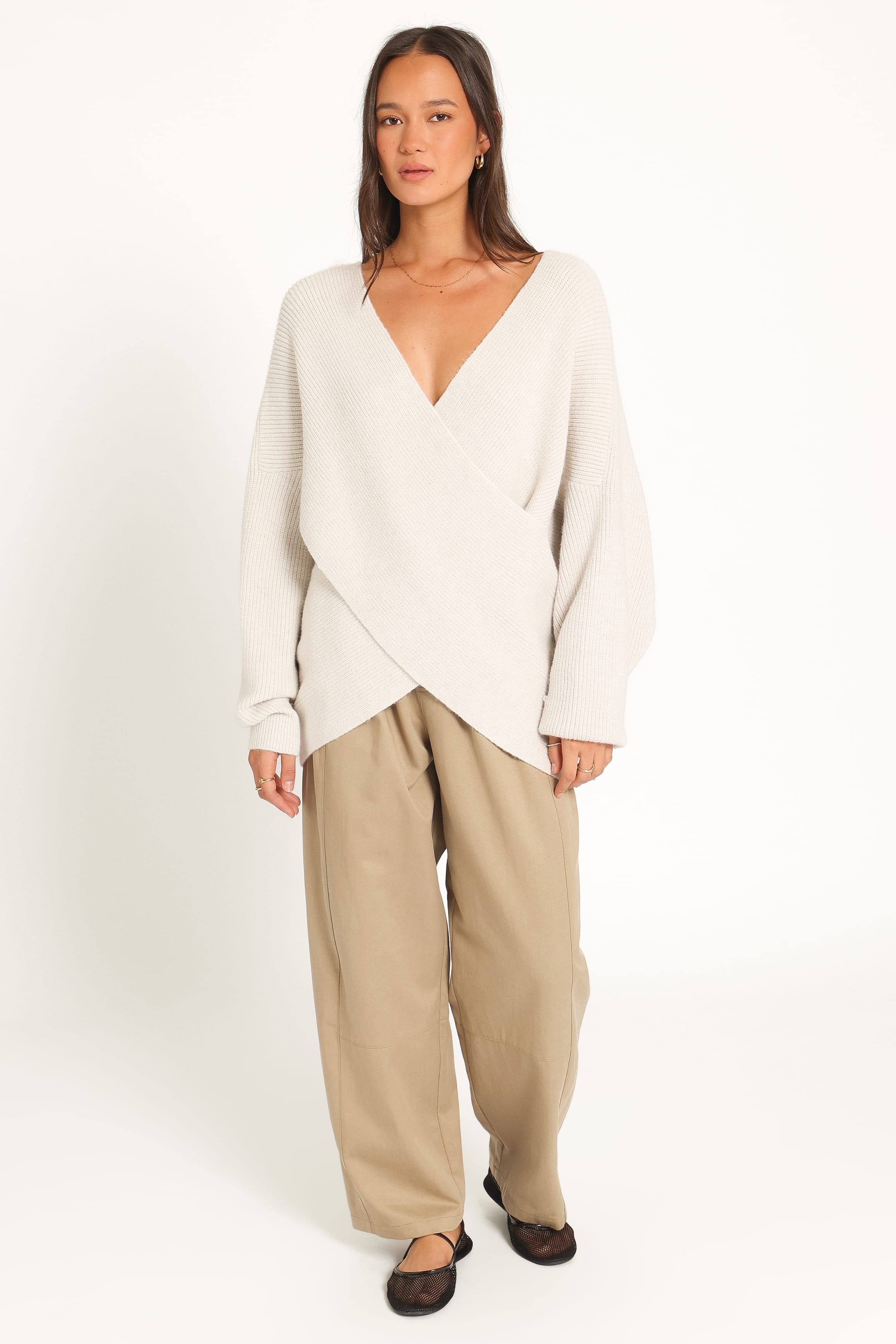 KNITWEAR Stanton Oversized Wrap Sweater - Light Grey