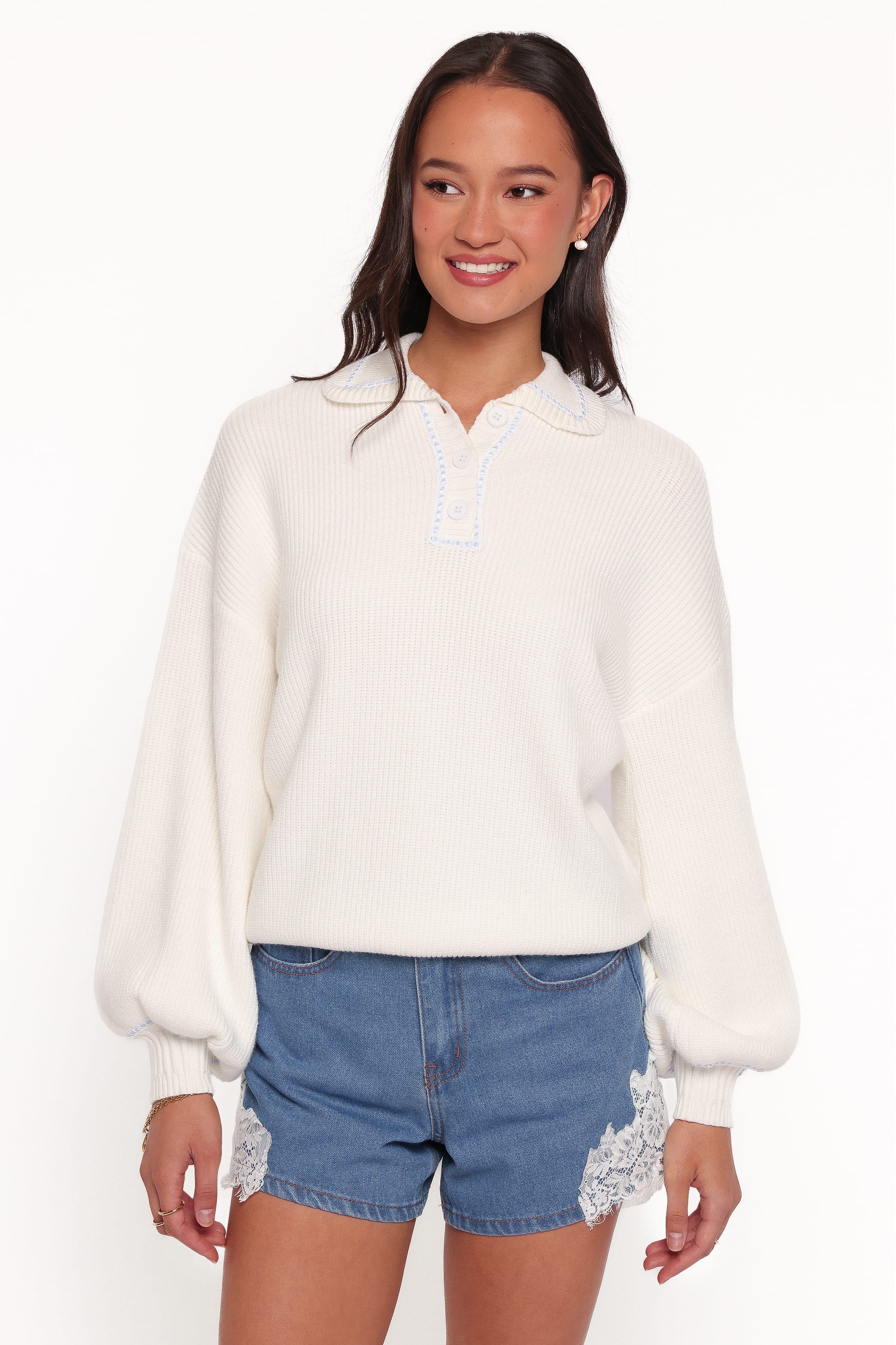 KNITWEAR Tamara Collared Sweater - White