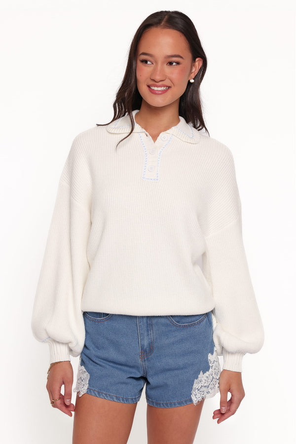 KNITWEAR Tamara Collared Sweater - White