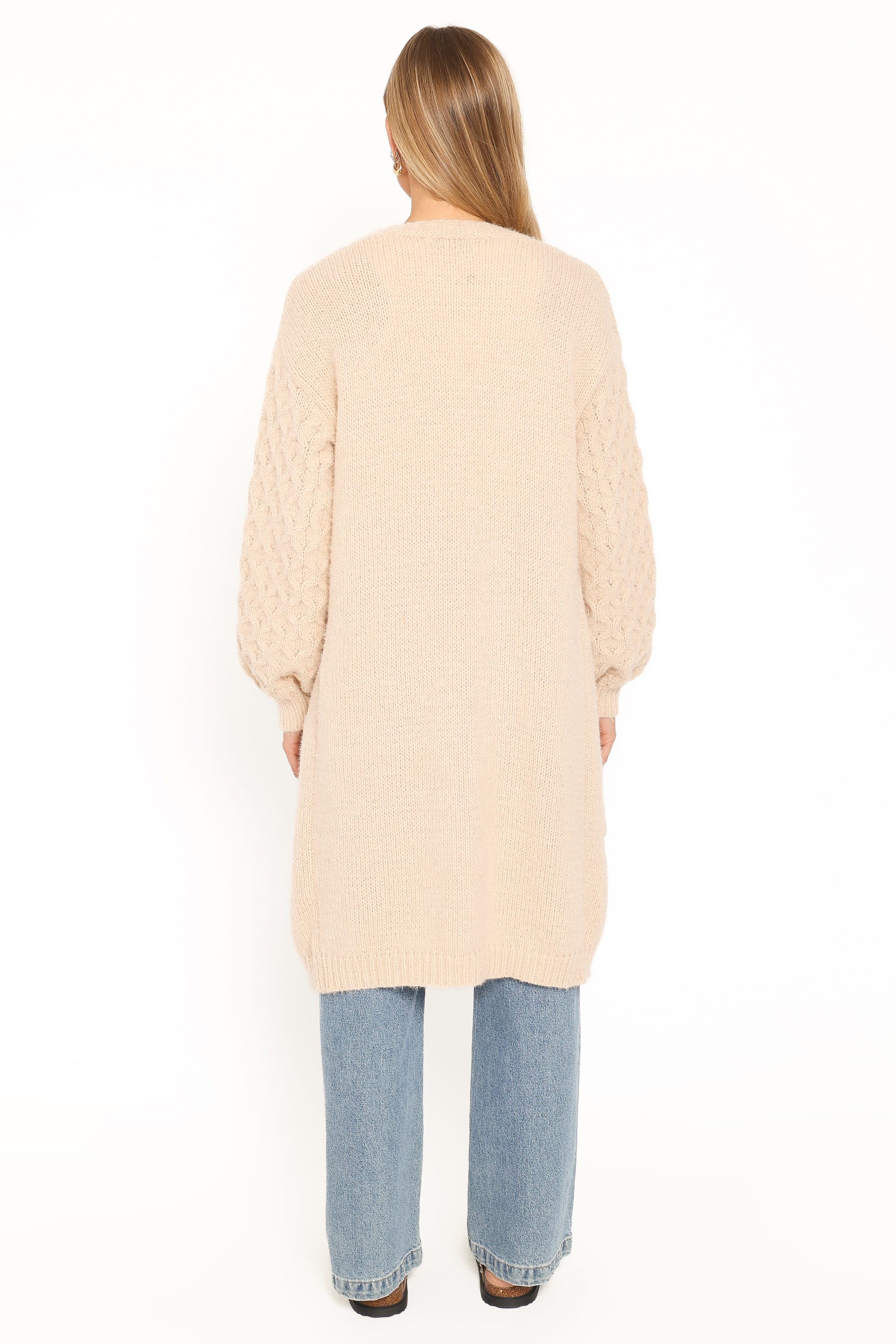 KNITWEAR Tirsa Textured Open Cardigan - Beige