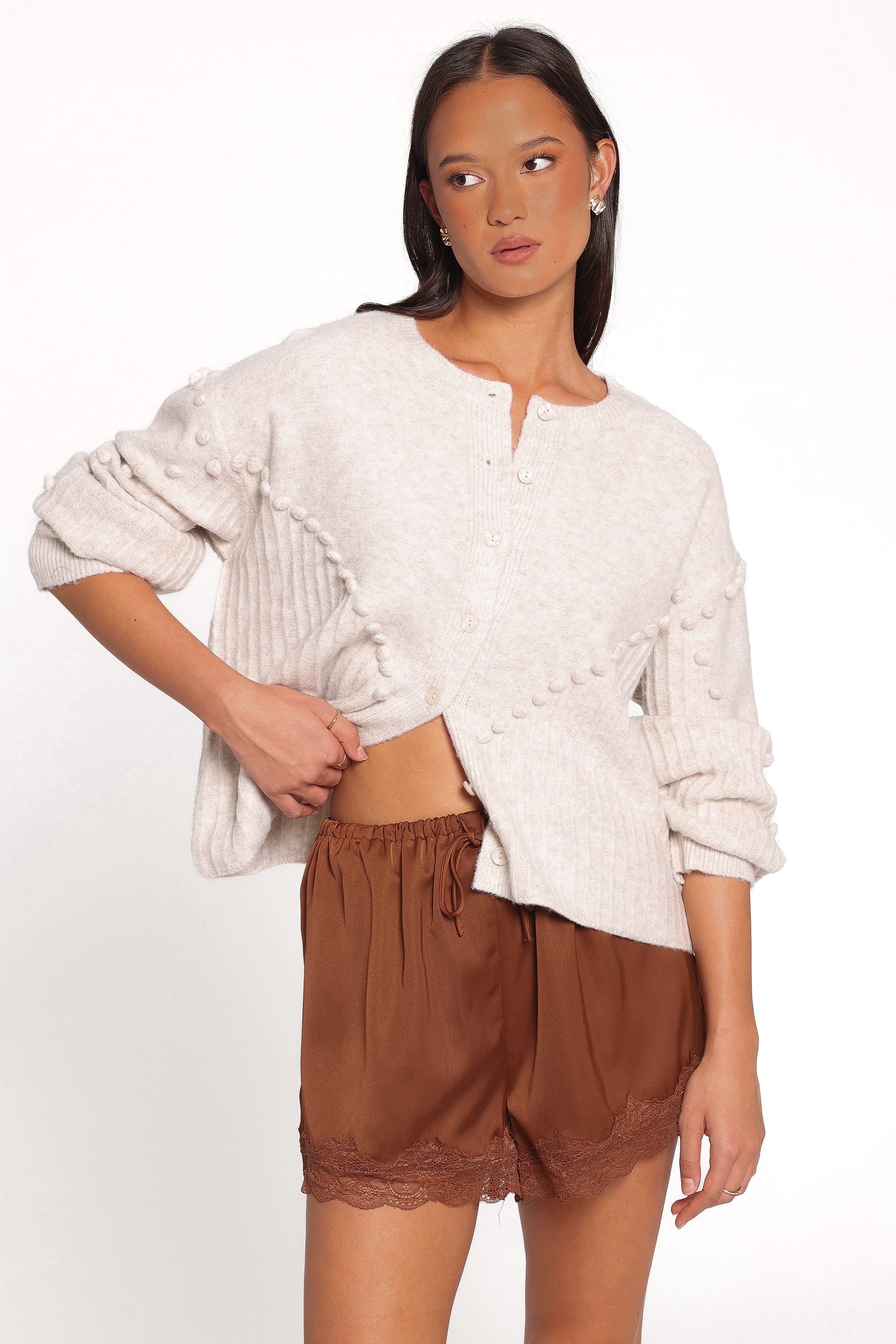 KNITWEAR Tiziana Bobble Cardigan - Oatmeal