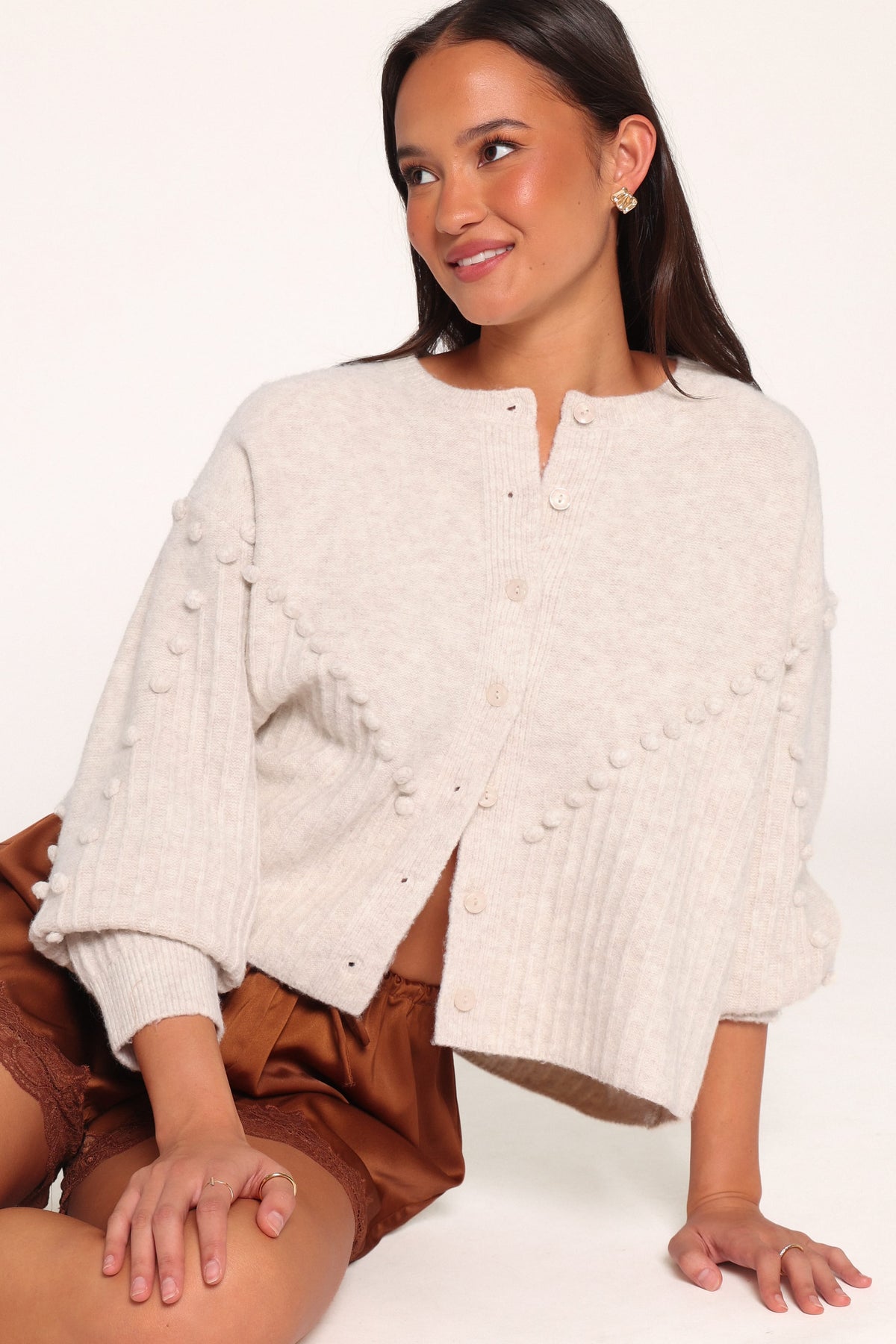 KNITWEAR Tiziana Bobble Cardigan - Oatmeal
