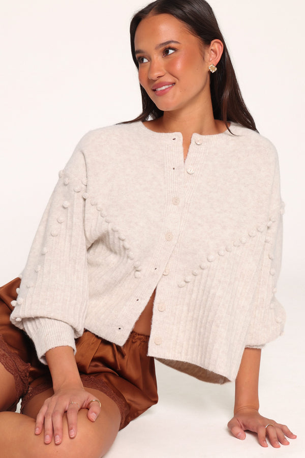 KNITWEAR Tiziana Bobble Cardigan - Oatmeal
