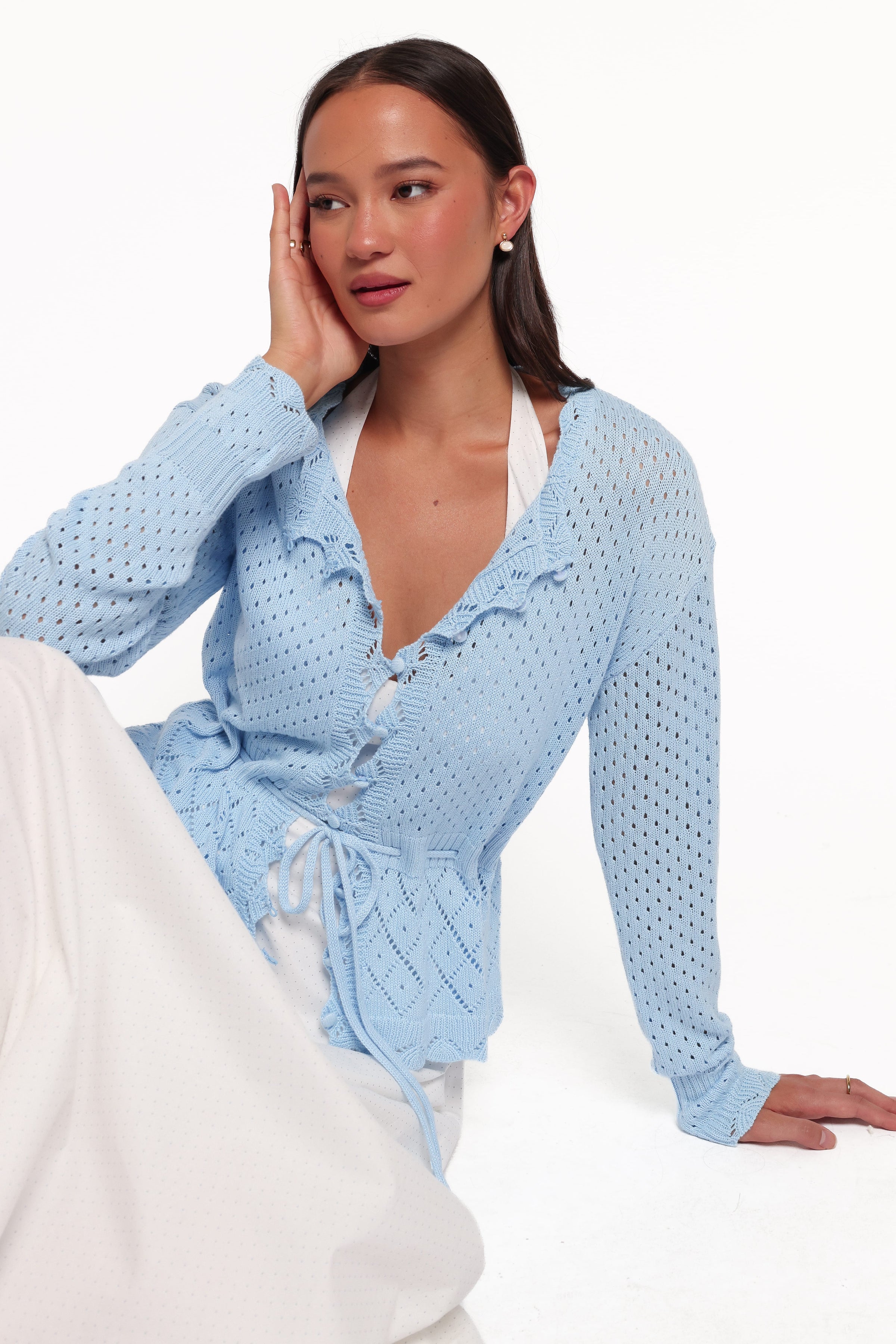 KNITWEAR Winny Pointelle Cardigan - Blue