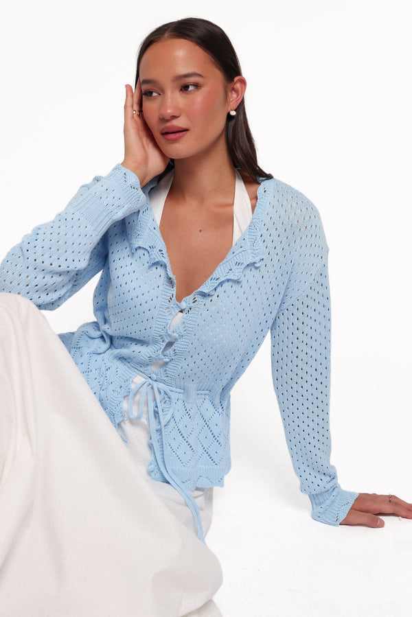 KNITWEAR Winny Pointelle Cardigan - Blue