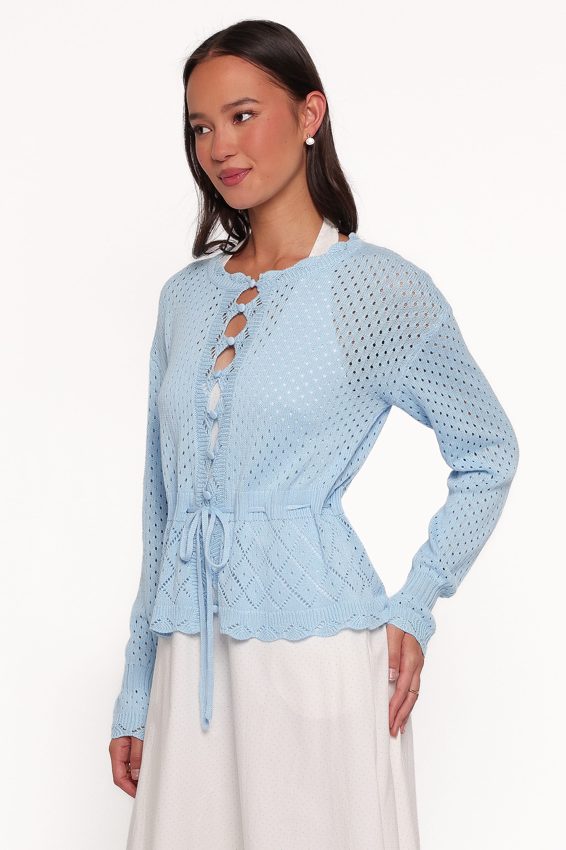 KNITWEAR Winny Pointelle Cardigan - Blue