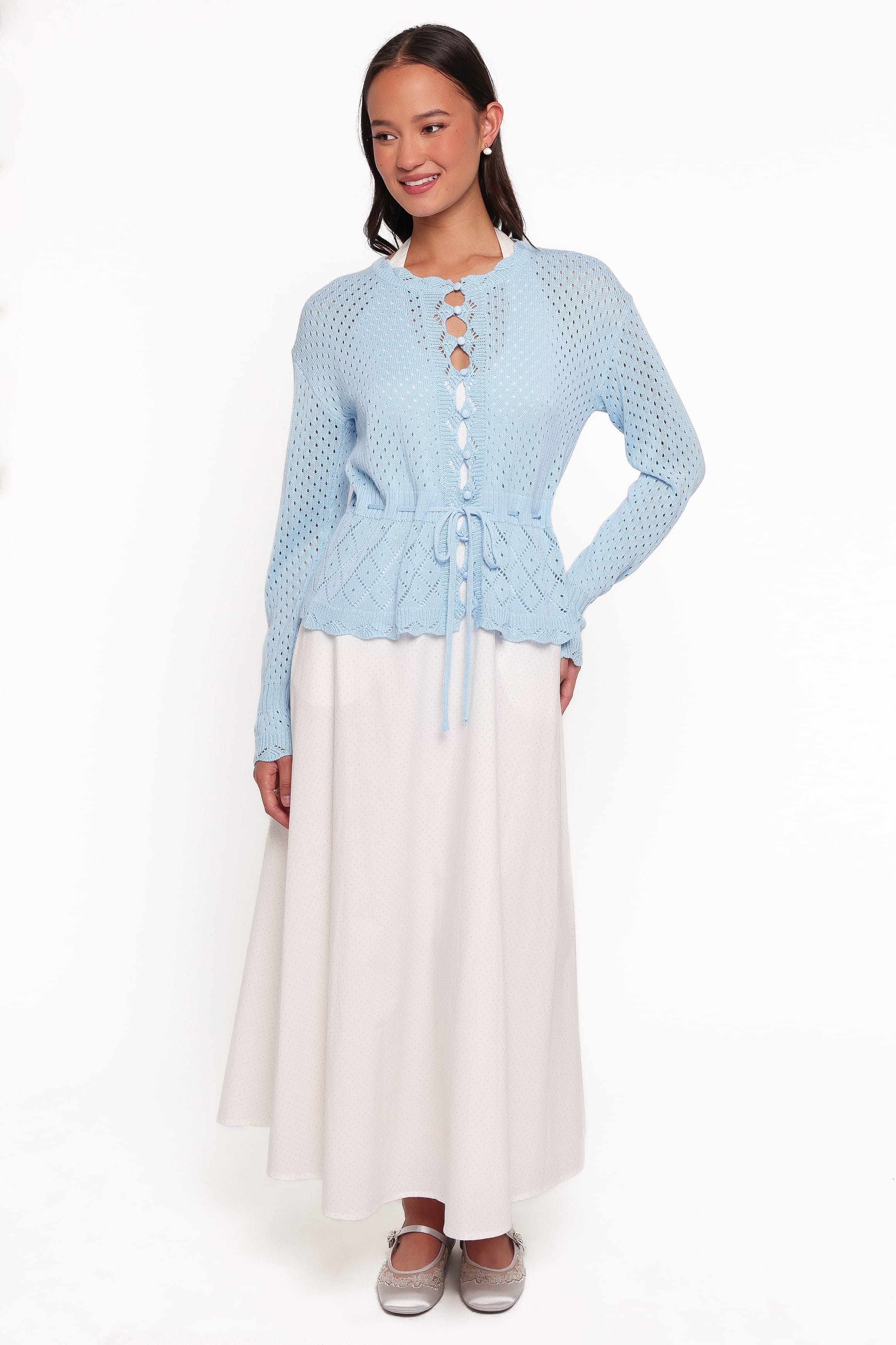 KNITWEAR Winny Pointelle Cardigan - Blue